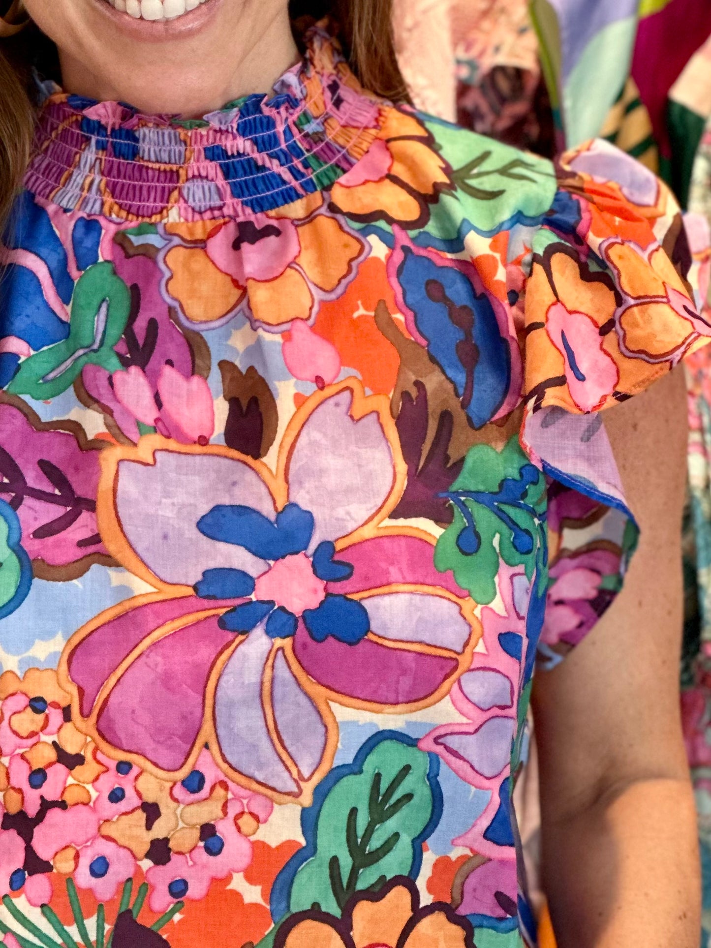 High Neck Sleeveless Top in Bright Floral