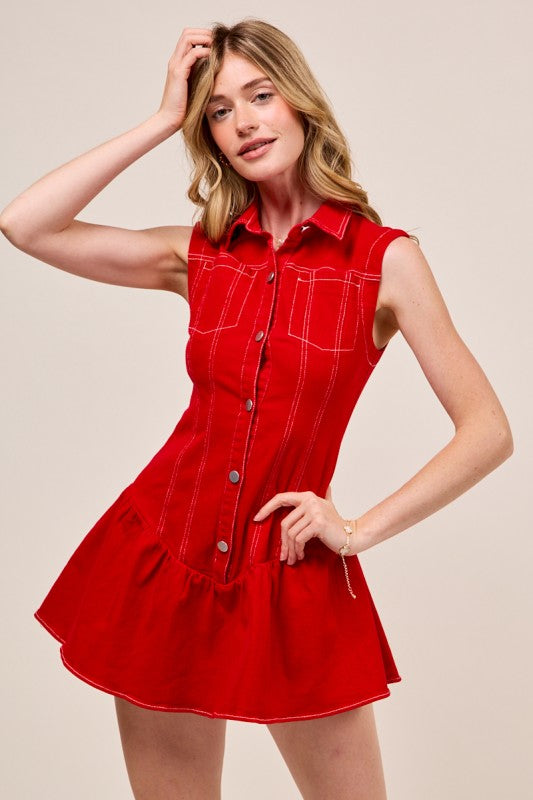 Game Day Mini Dress w/Shorts Lining in Red