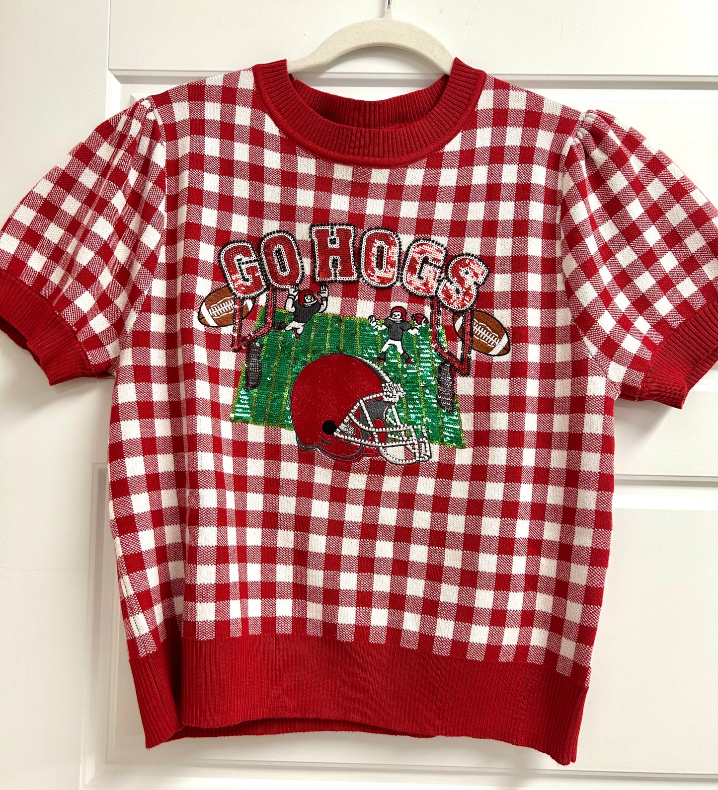 Gingham Field Short Sleeve Sweater