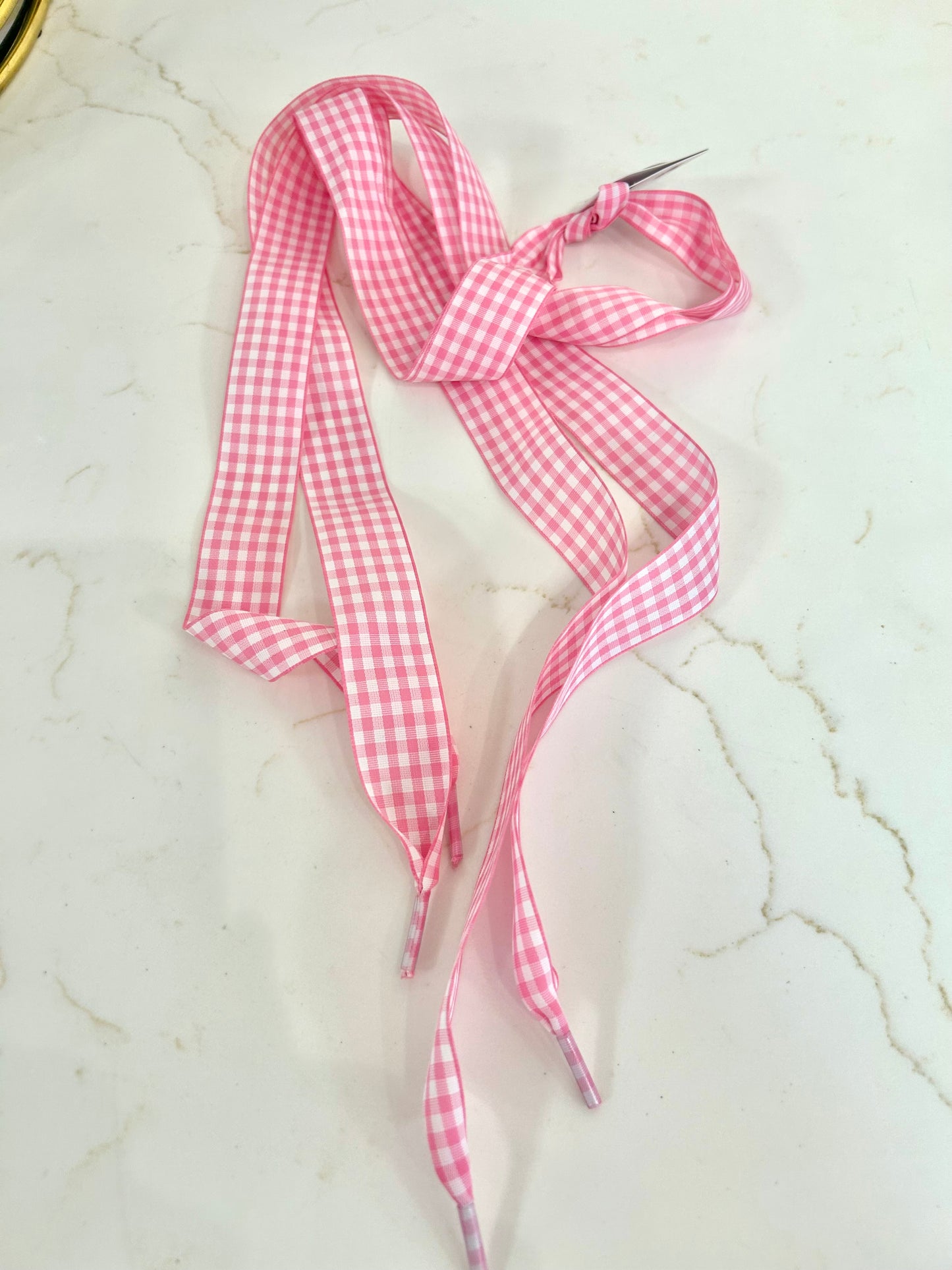 Pink/White Gingham Shoe Laces