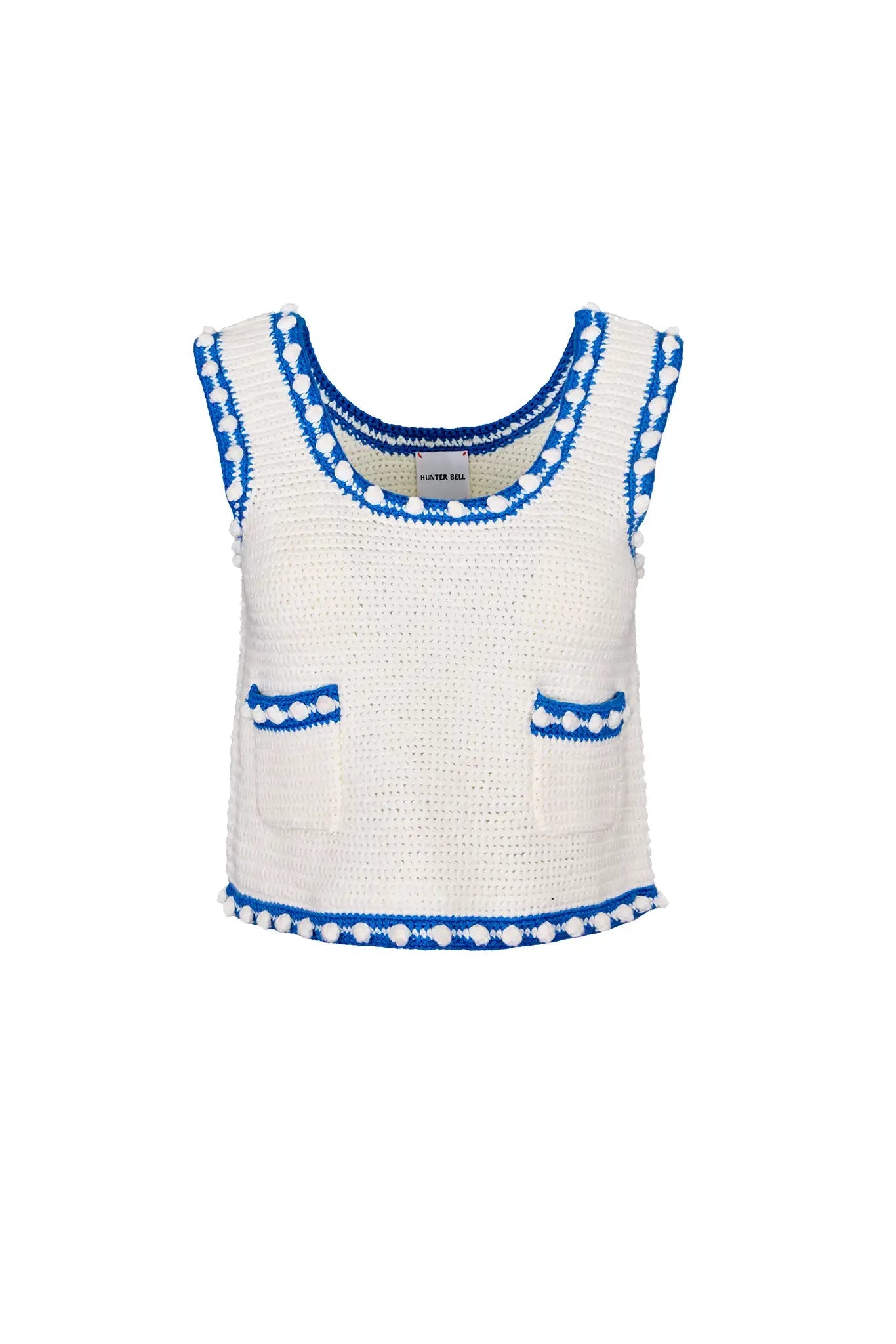 Clover Sweater Tank in White Blue