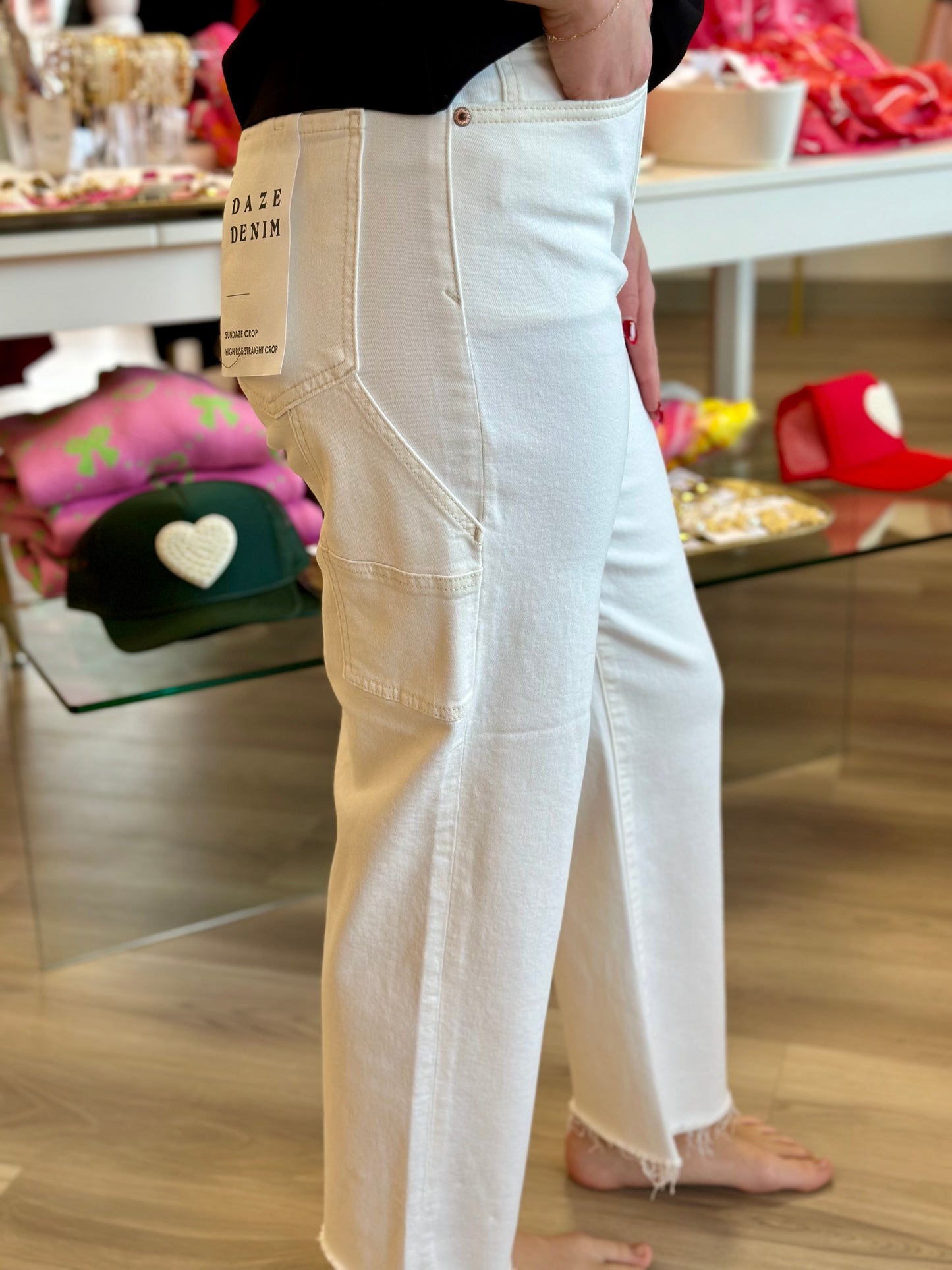 FINAL SALE- Sundaze Utility Crop High Rise Straight Crop in Cream