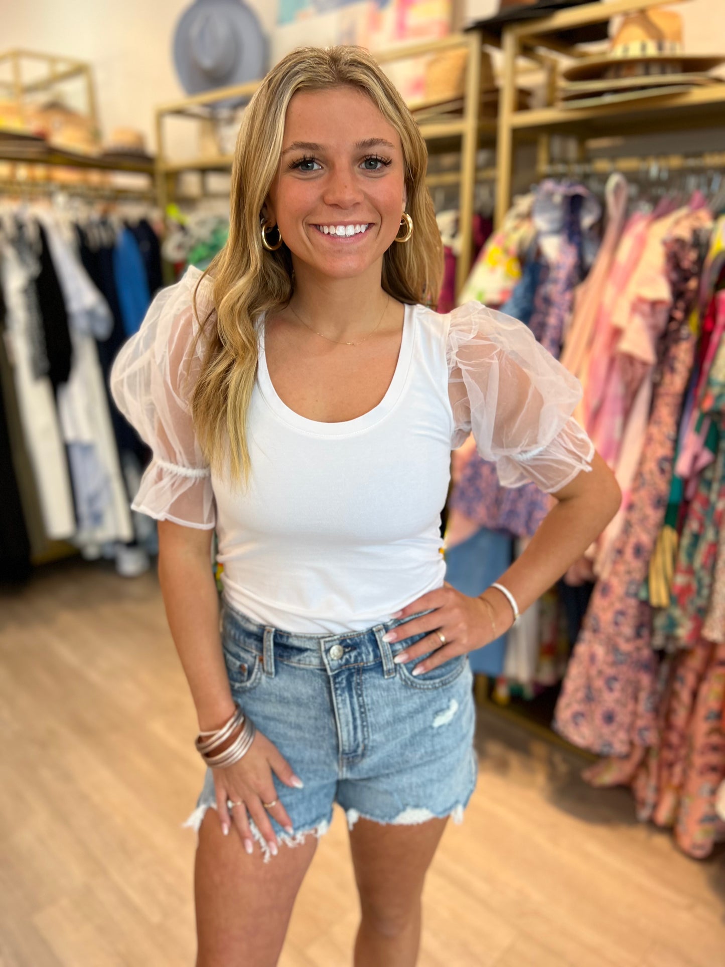 Rosana Organza Top in Linen White