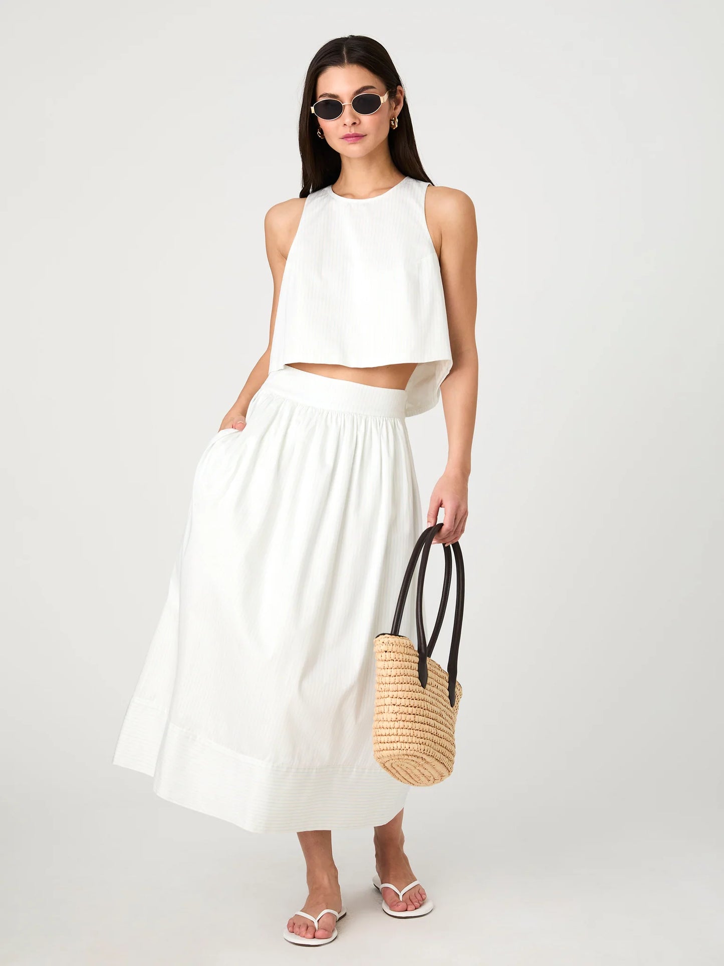 Pinstripe Poplin Maxi Skirt in Cream/Blue Stripe
