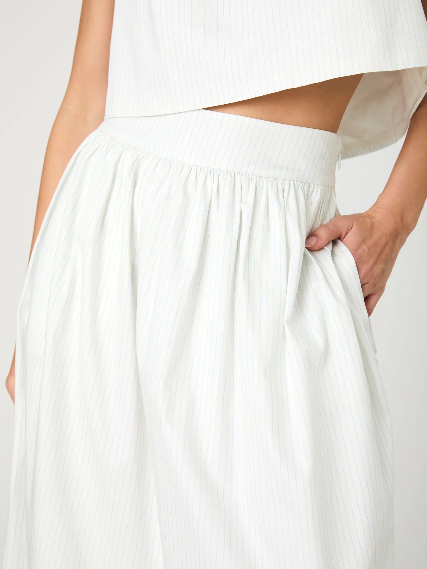 Pinstripe Poplin Maxi Skirt in Cream/Blue Stripe