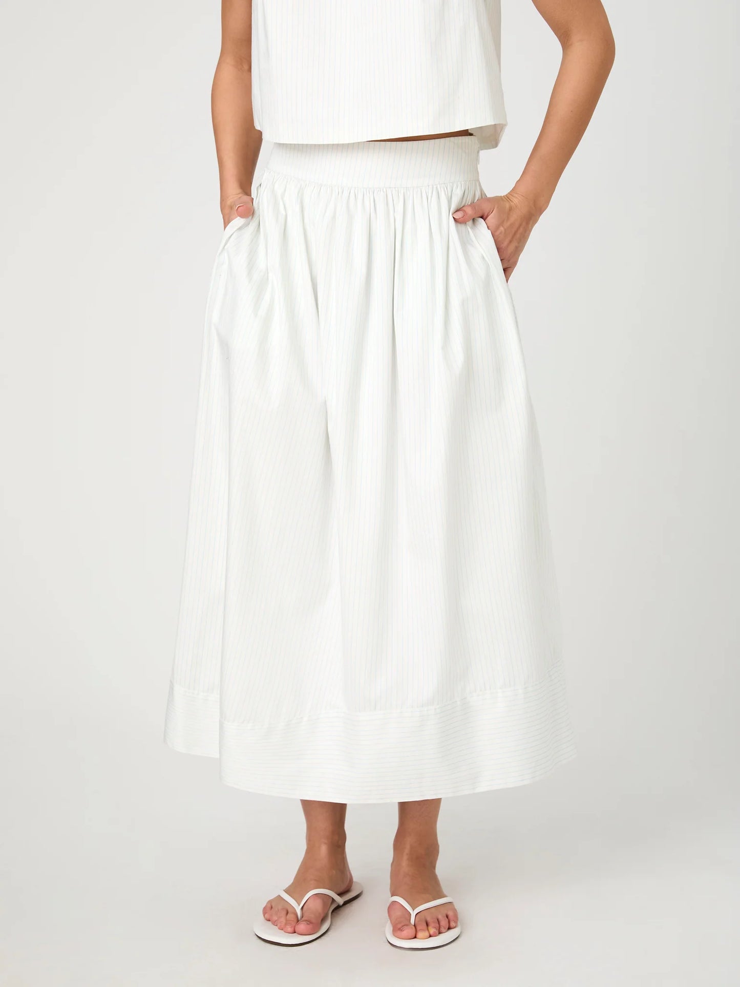 Pinstripe Poplin Maxi Skirt in Cream/Blue Stripe