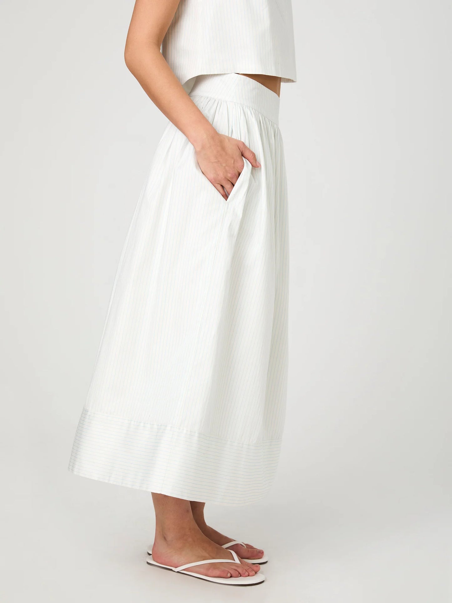 Pinstripe Poplin Maxi Skirt in Cream/Blue Stripe