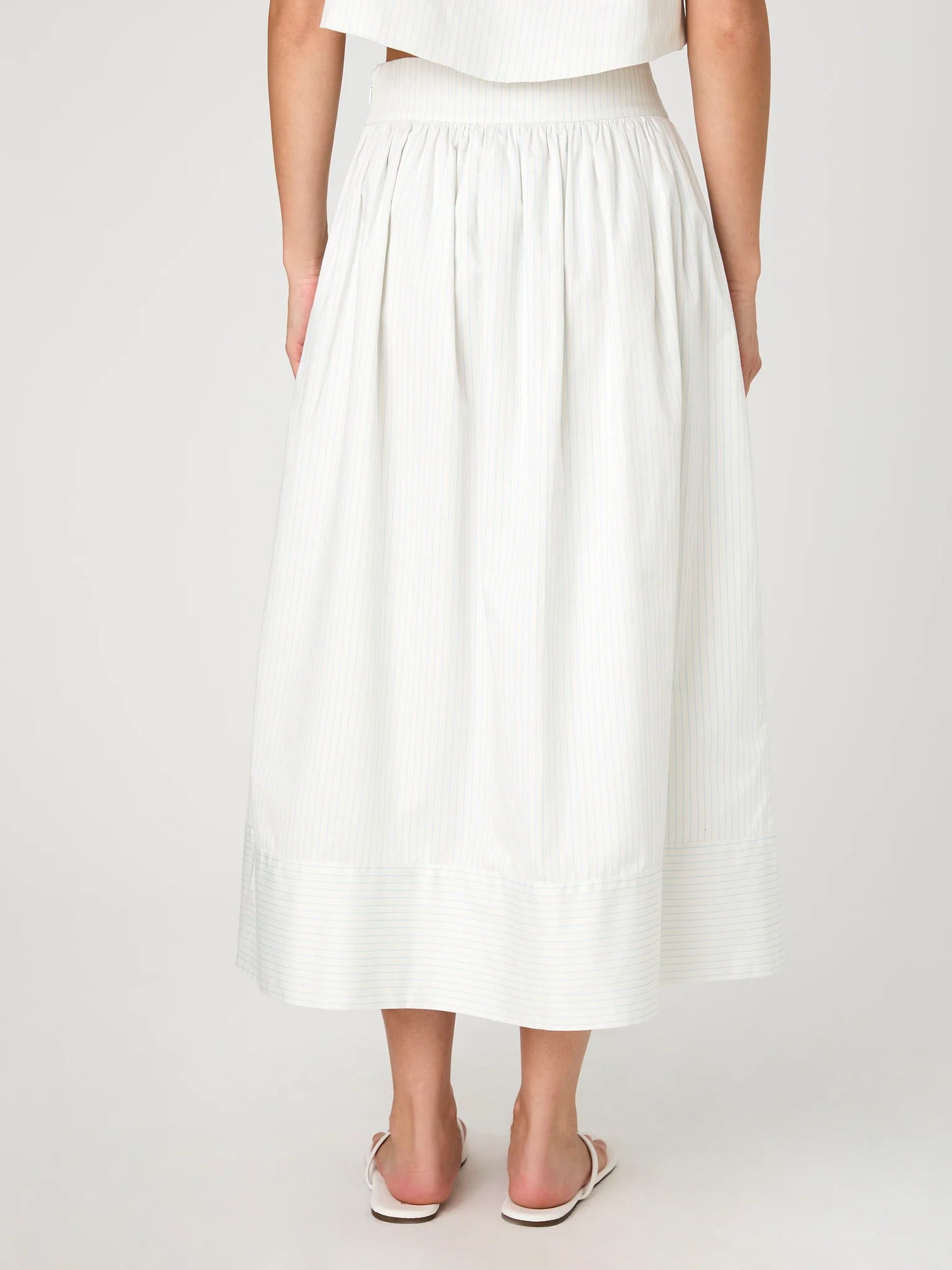 Pinstripe Poplin Maxi Skirt in Cream/Blue Stripe