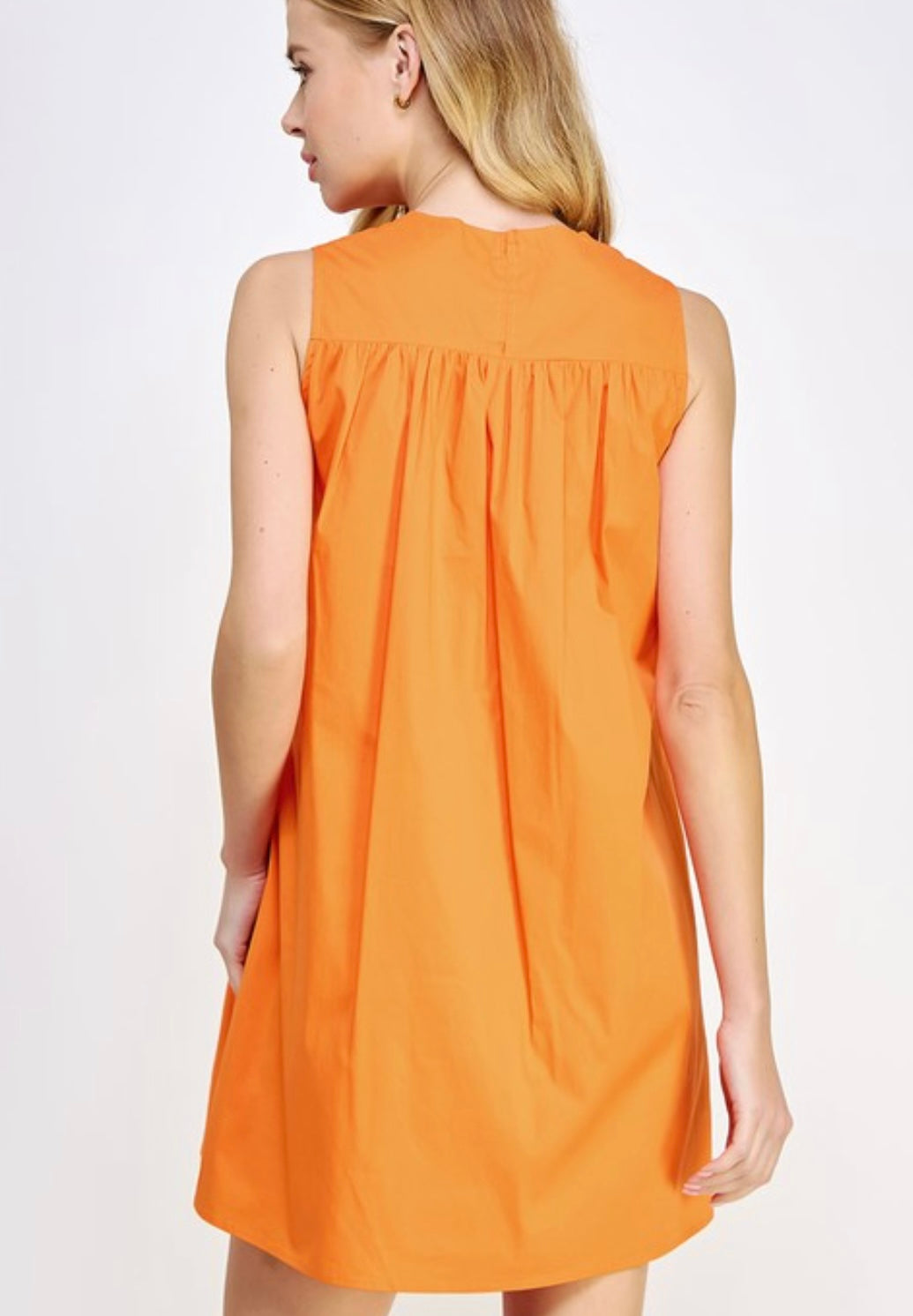Smock Detail Orange Poplin Mini Dress