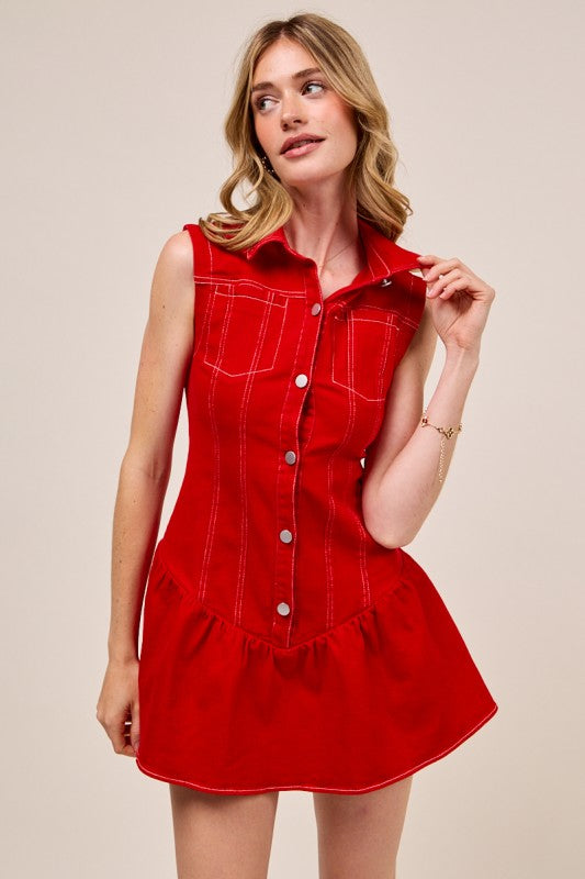 Game Day Mini Dress w/Shorts Lining in Red