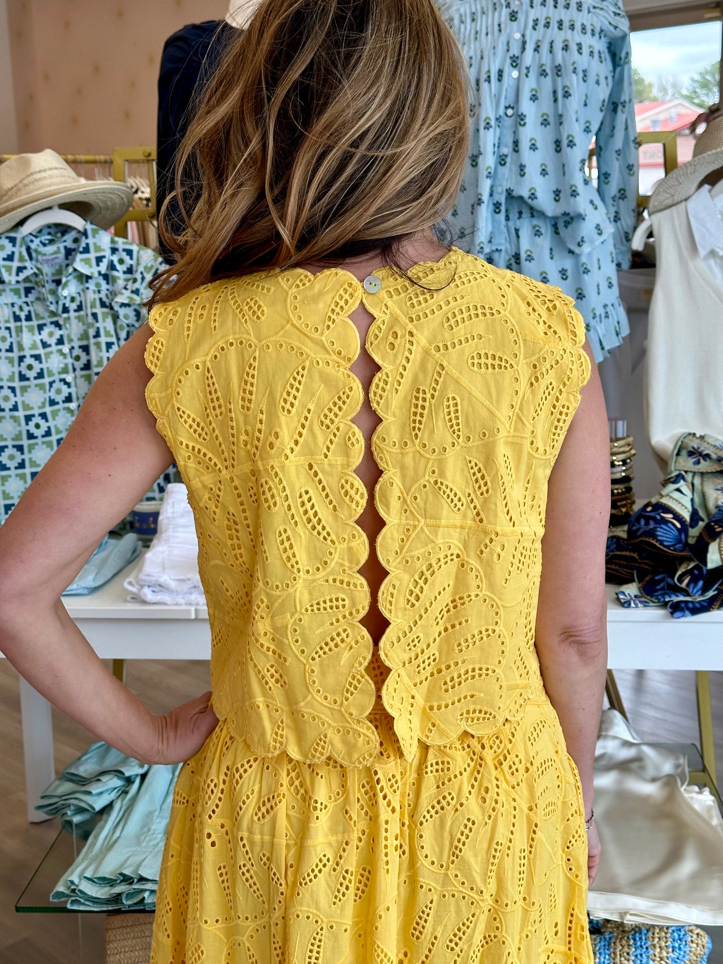 Monstera Eyelet Yellow Crop Top