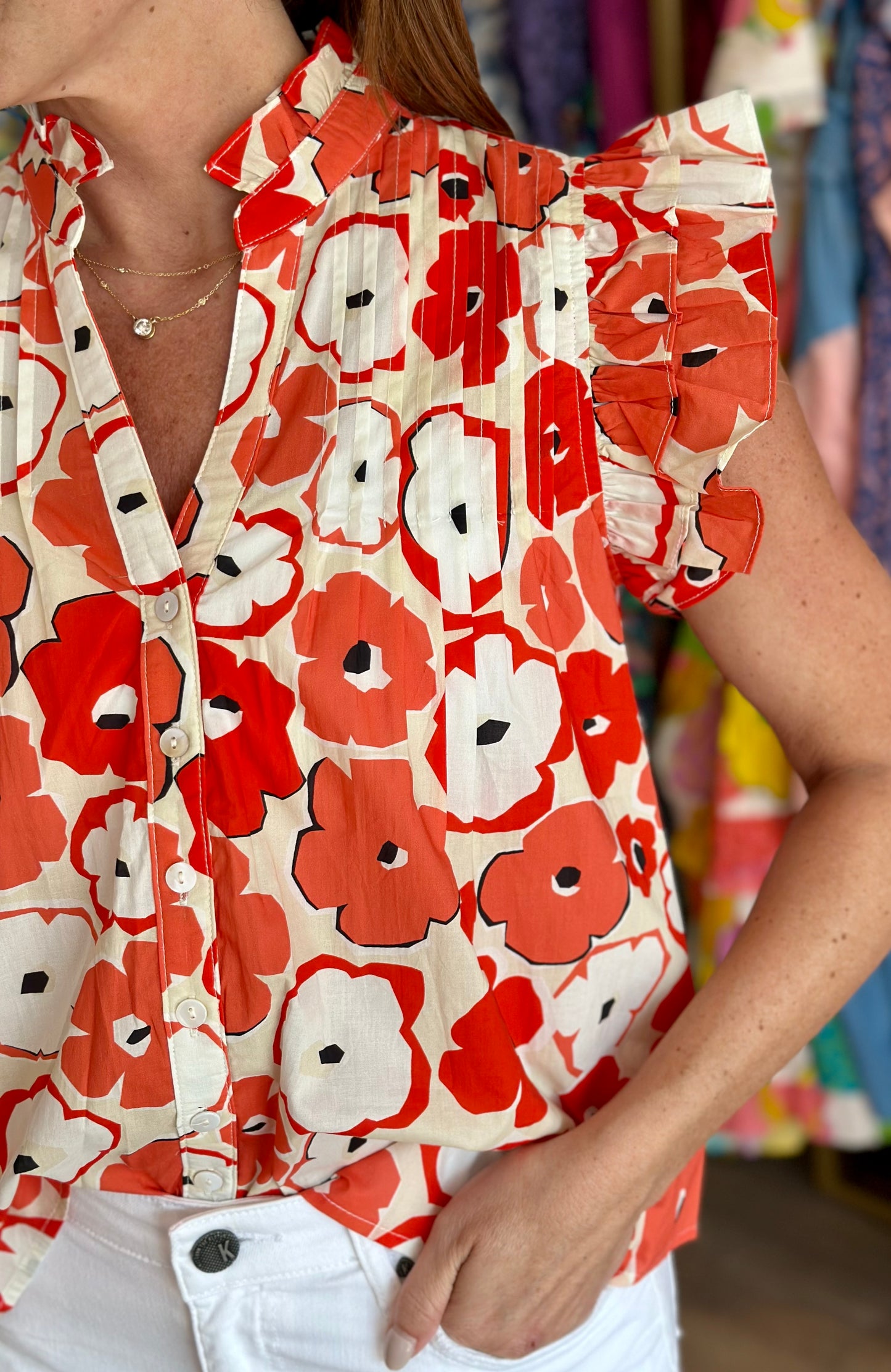 Mod Floral Top in Red
