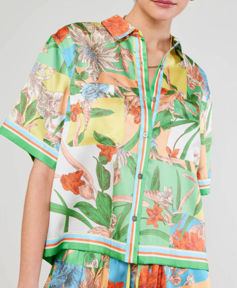 Border Print Floral Block Shirt