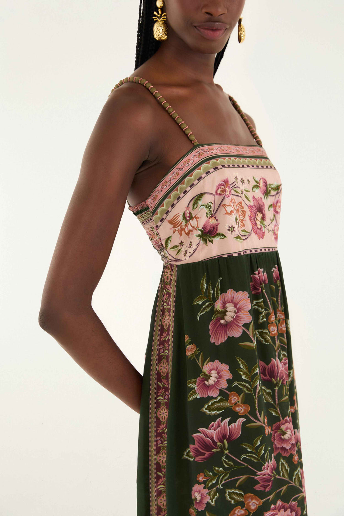 Green Flowering Garden Tree Sleveeless Midi Dress