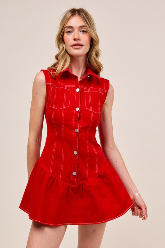Game Day Mini Dress w/Shorts Lining in Red