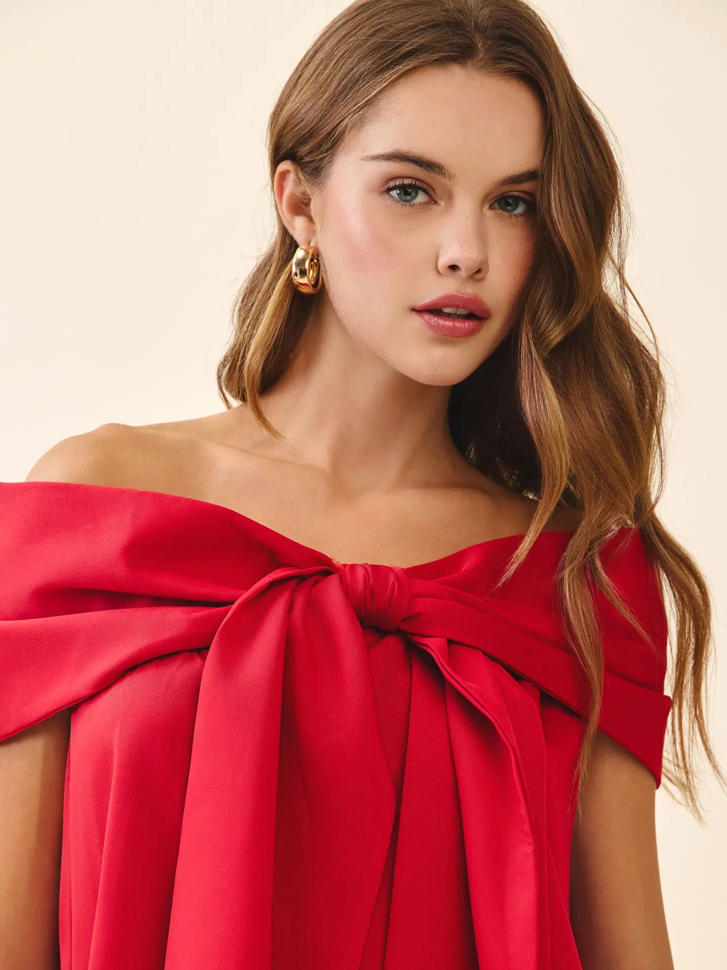 Bow Off The Shoulder Top in Red