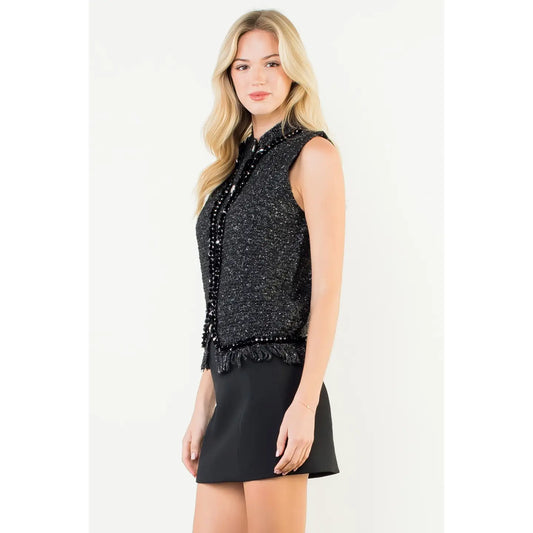 Fringed Sequin Knit Vest