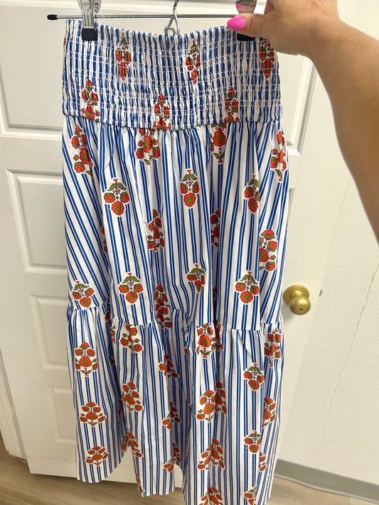 Bloom Stripe Floral Smock Tier Maxi Skirt