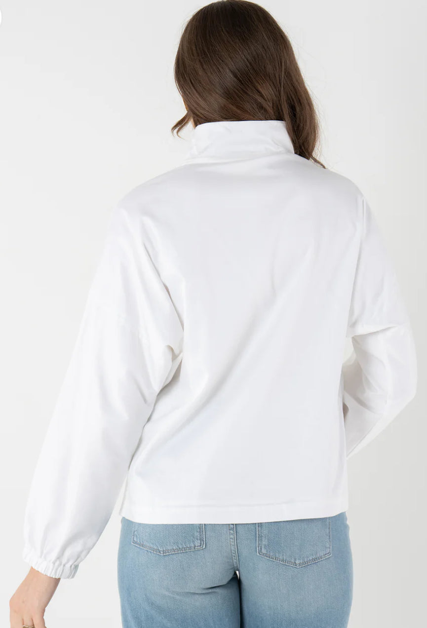 Cotton Poplin Long Sleeve Top in White