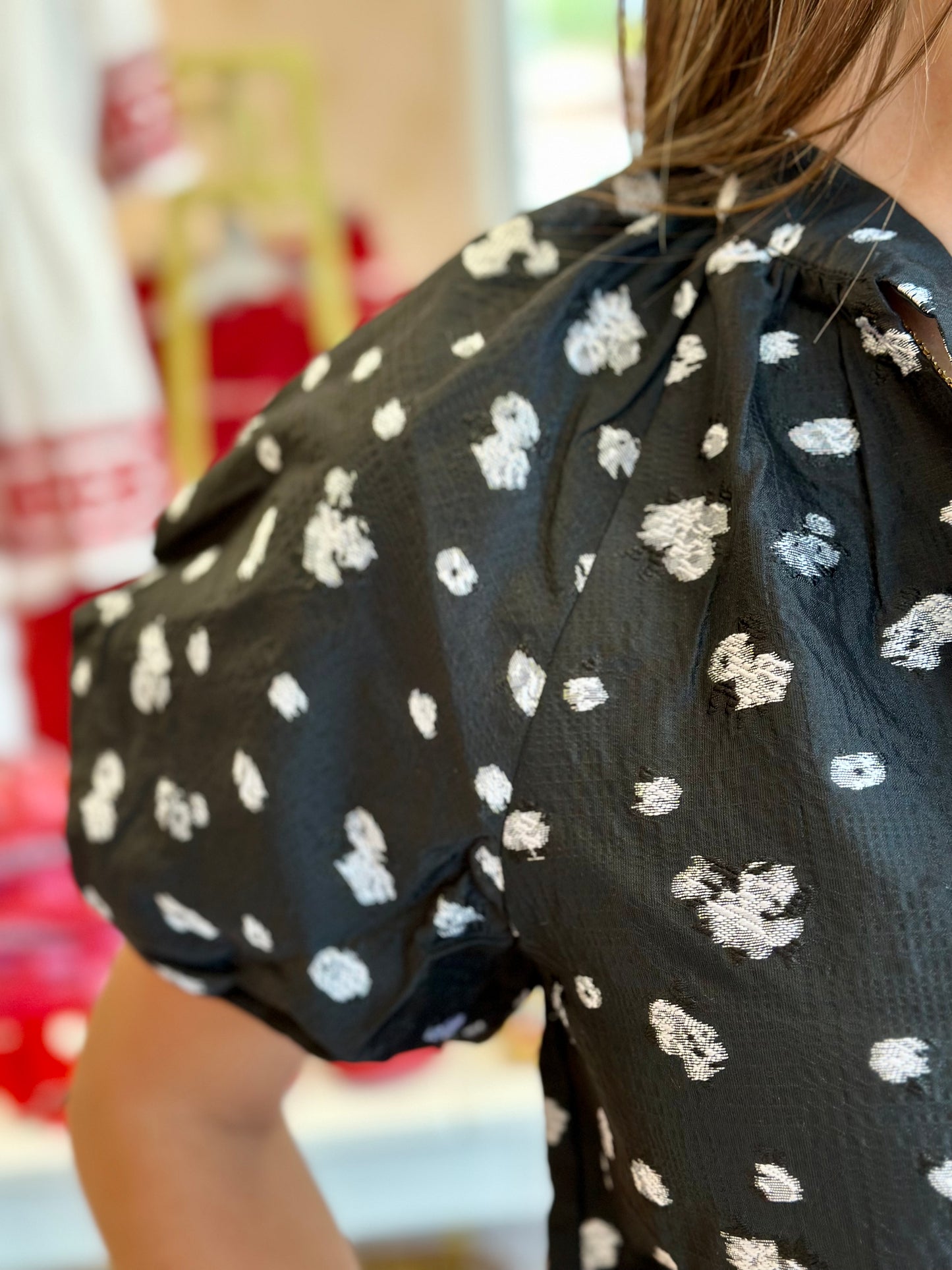 Puff Sleeve Embroidered Dress in Black
