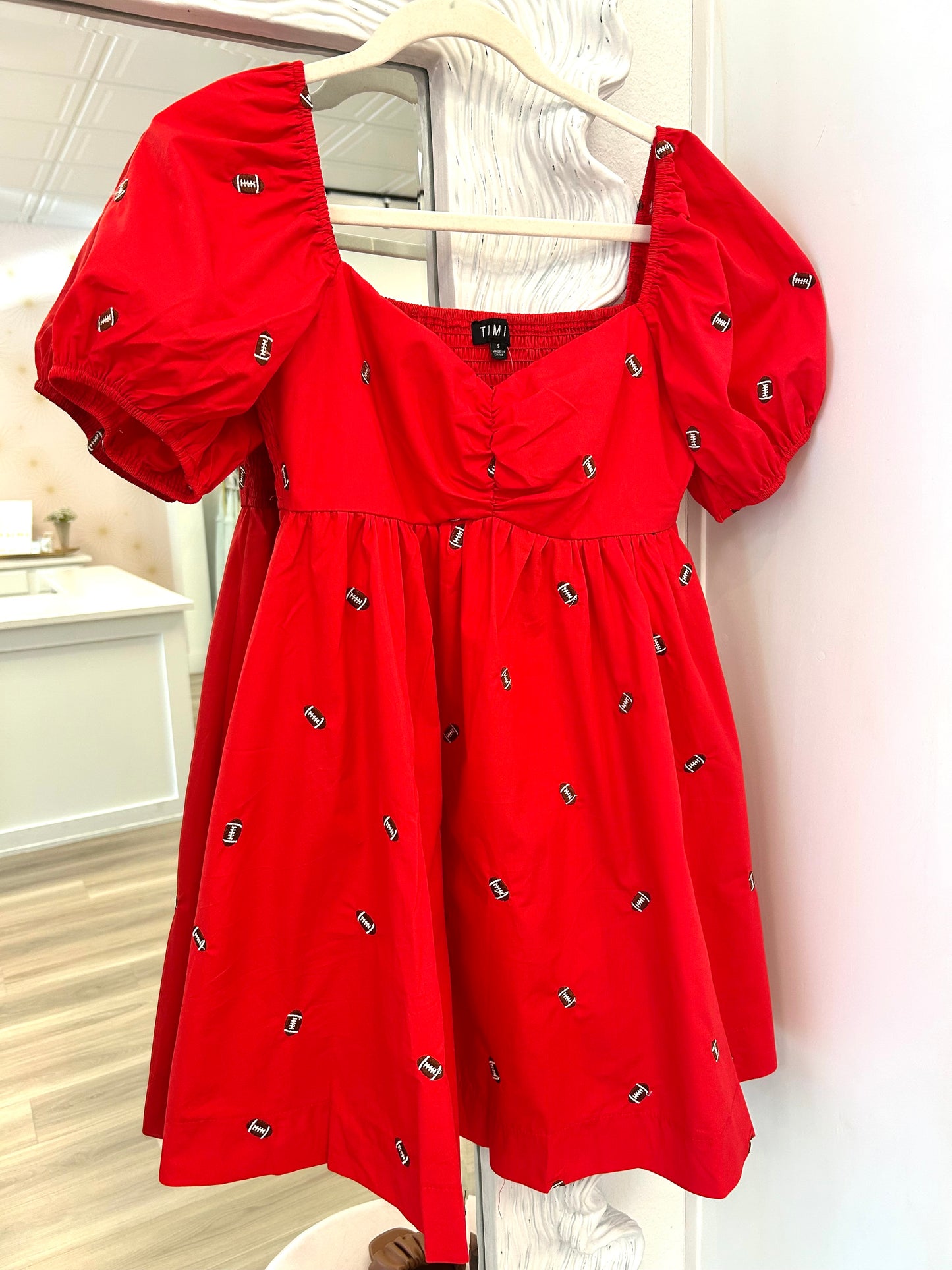 Puff Sleeve Football Dress in Red