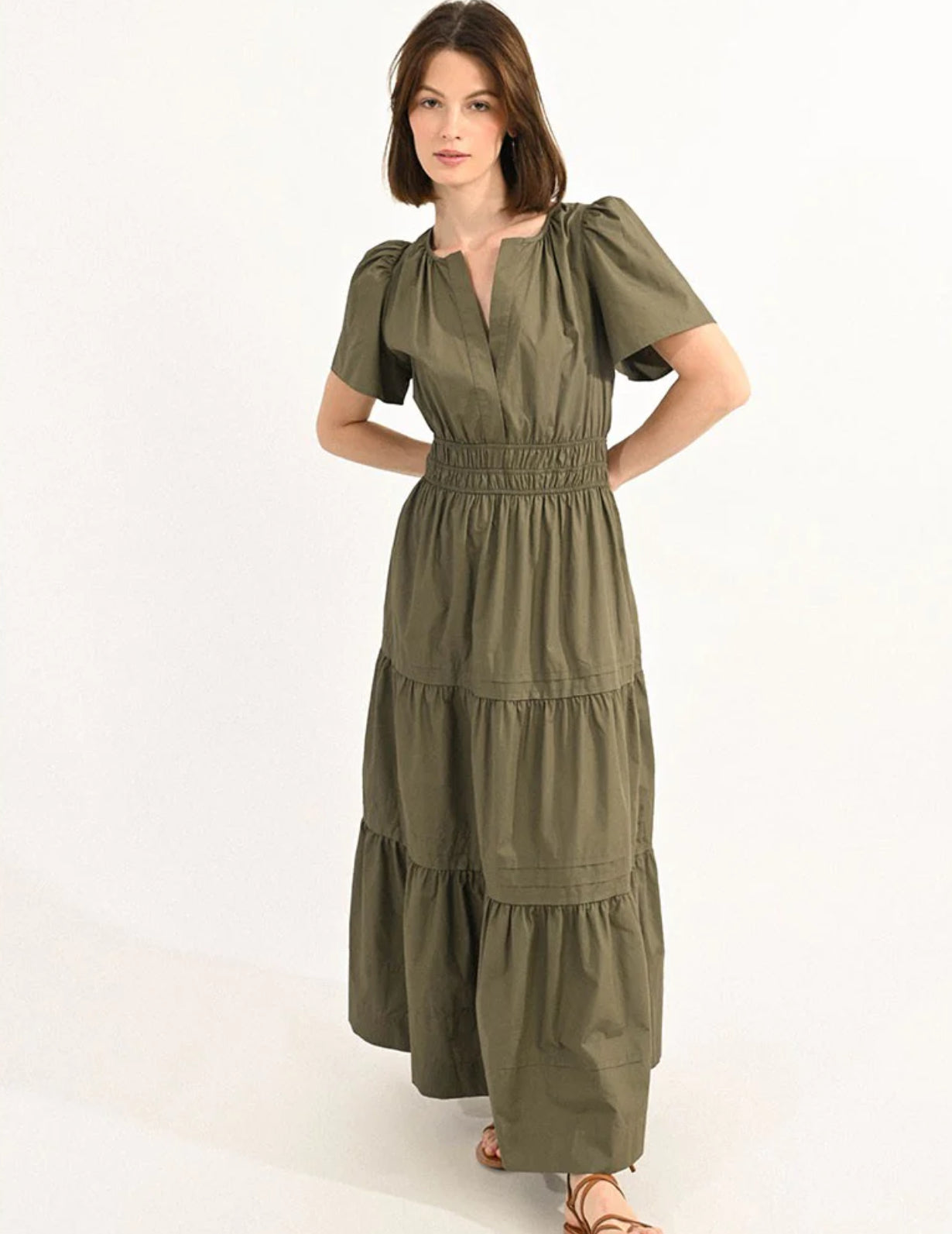 Long Tiered Dress in Khaki