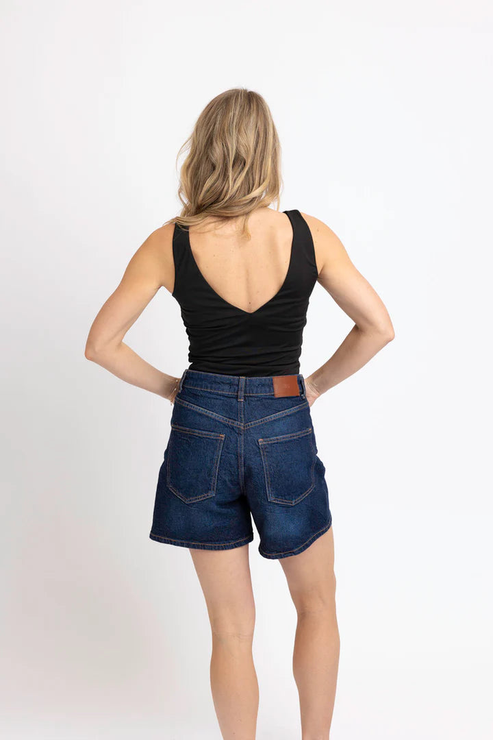 Knit Vneck Bodysuit in Black