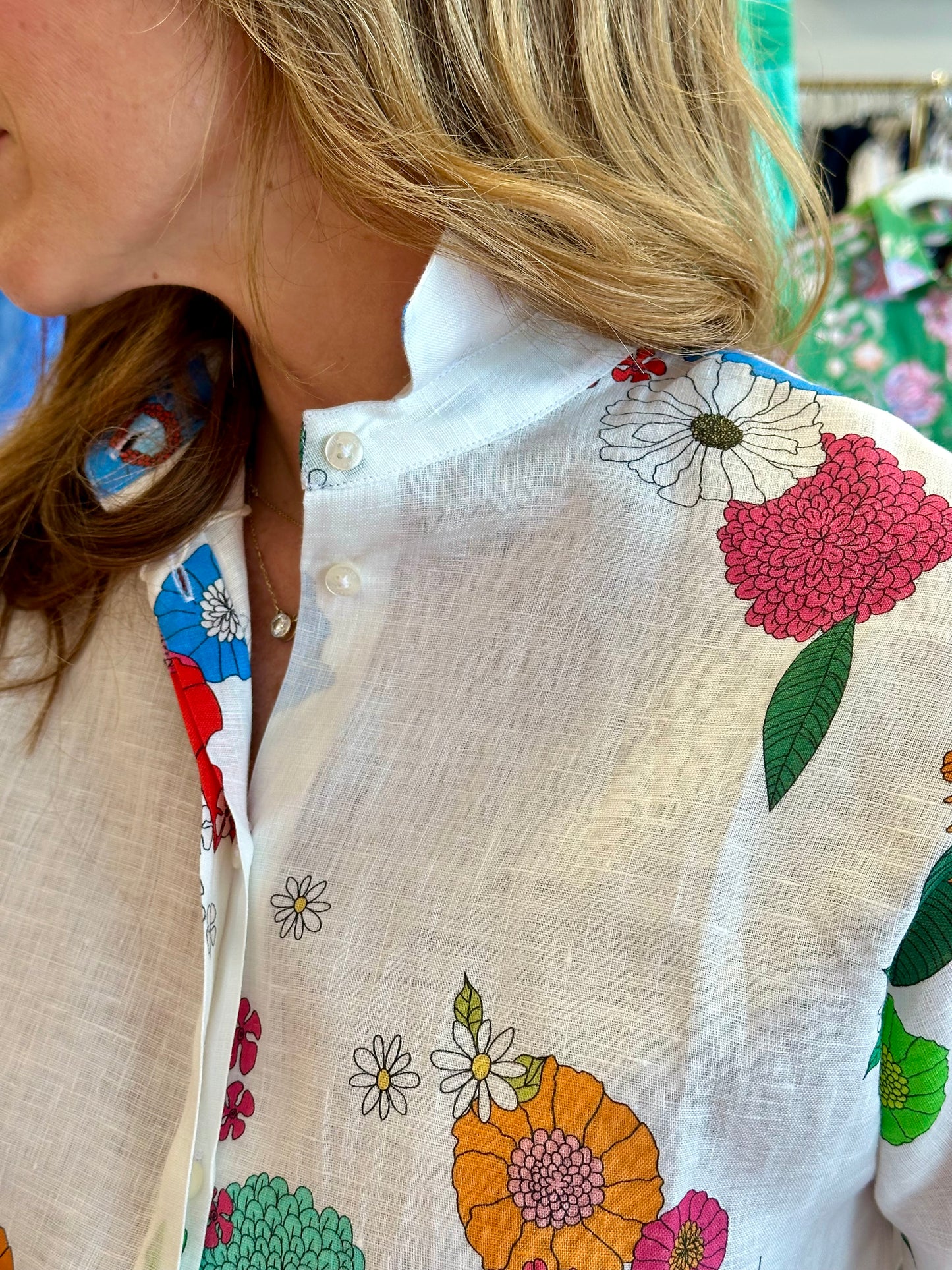 Linen Floral Button Up Top