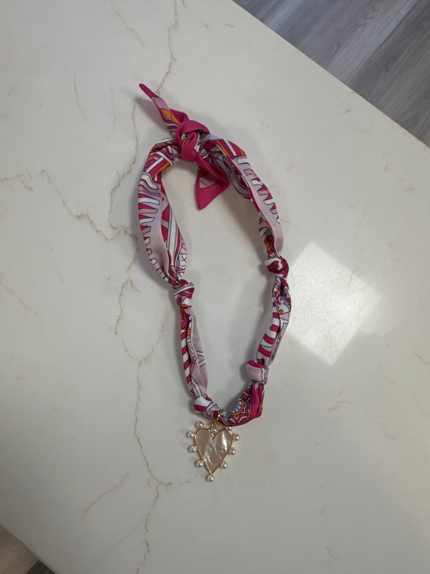 Barry Heart Bandana Scarf Necklace in Pink