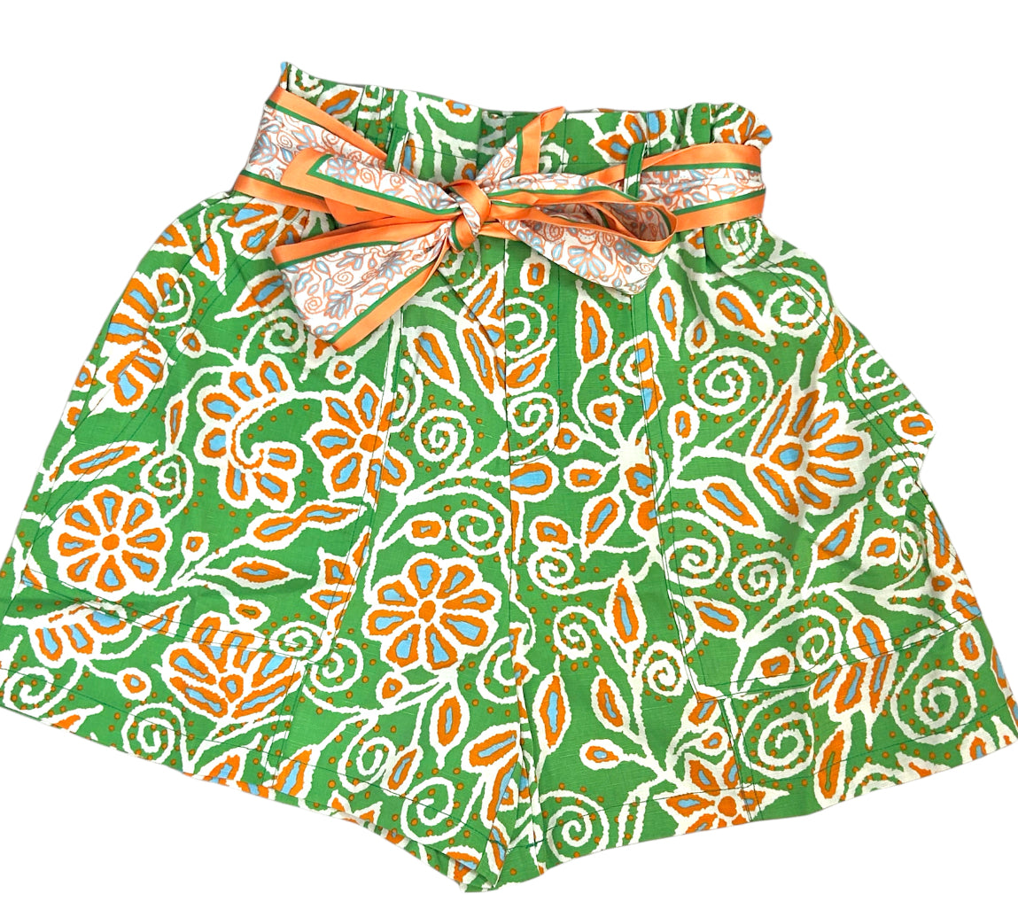Shorts w/Scarf in Orange/Green