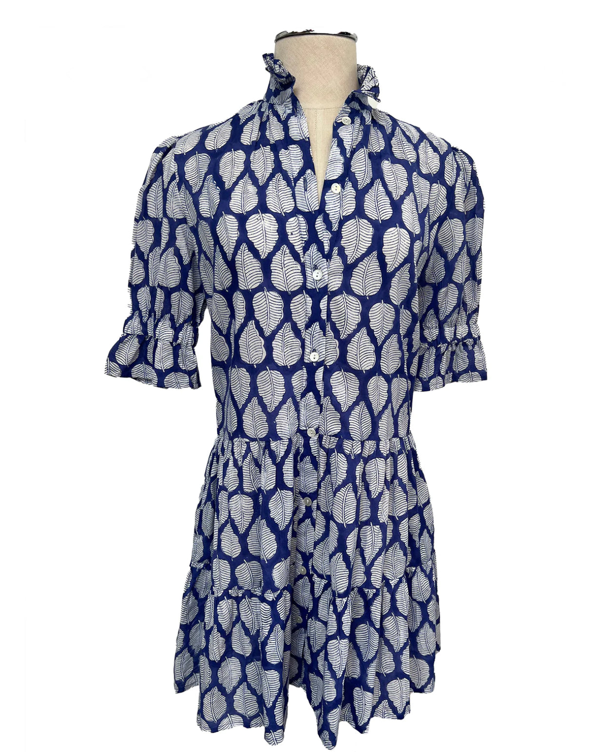 Rose Dress in Blue Leaf Print