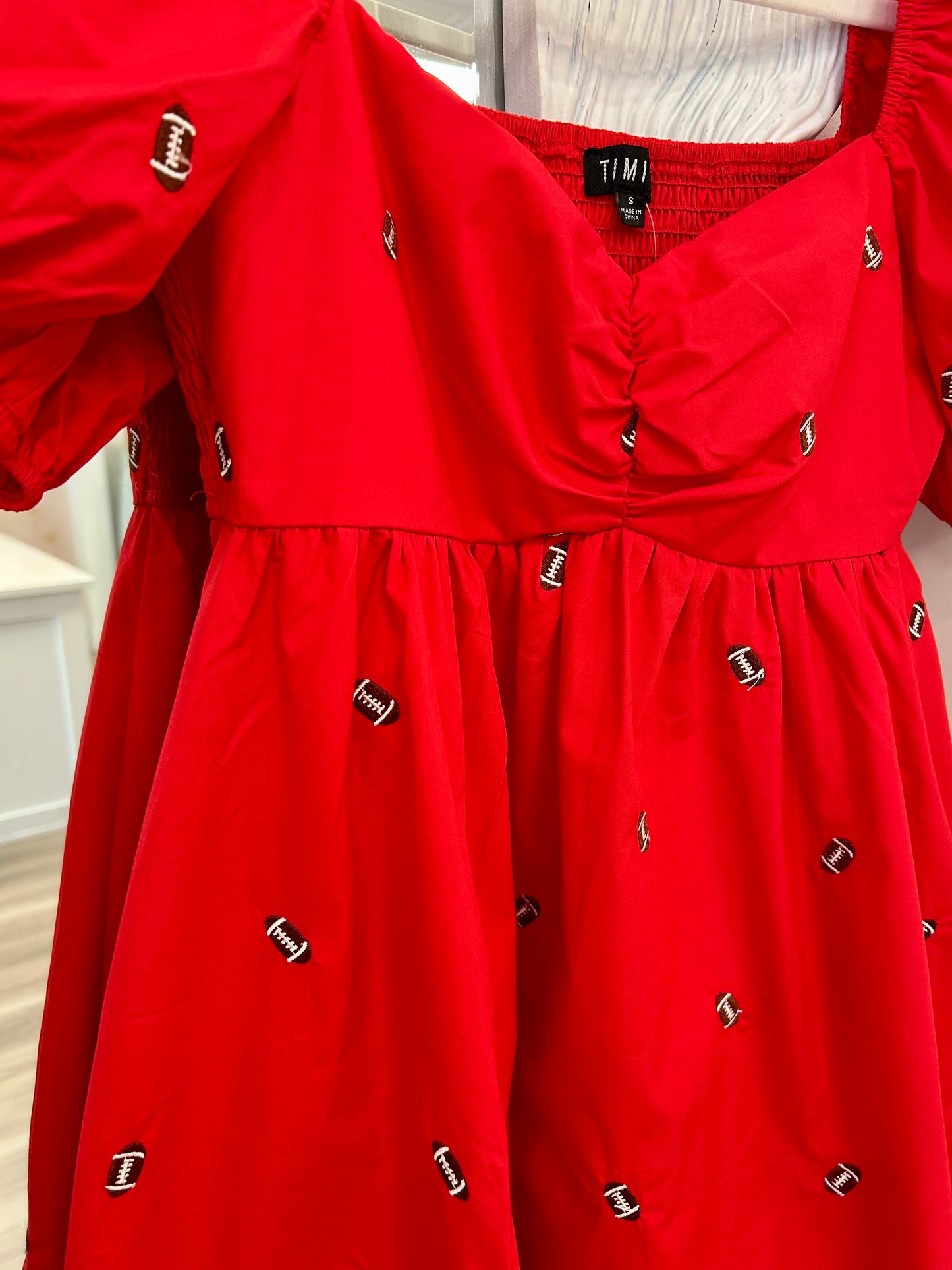 Puff Sleeve Football Dress in Red