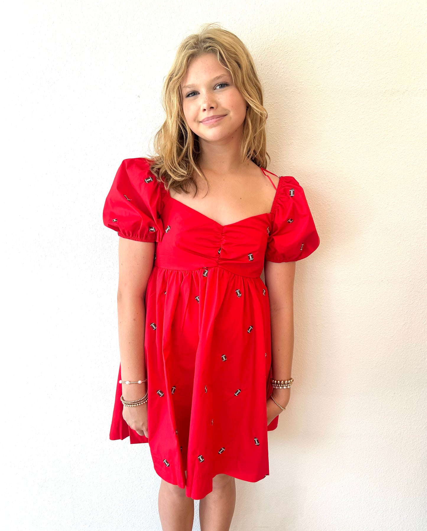 Puff Sleeve Football Dress in Red