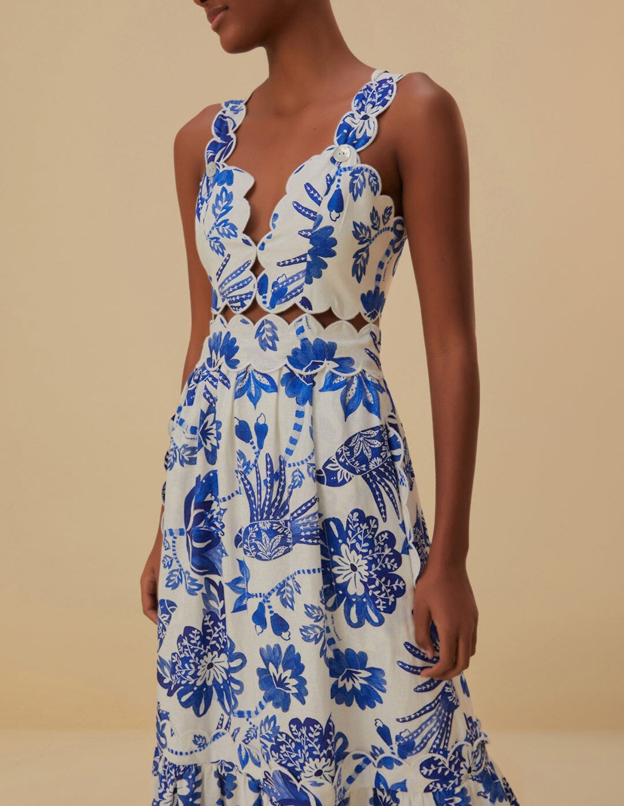 Flowerful Birds Off White Long Dress