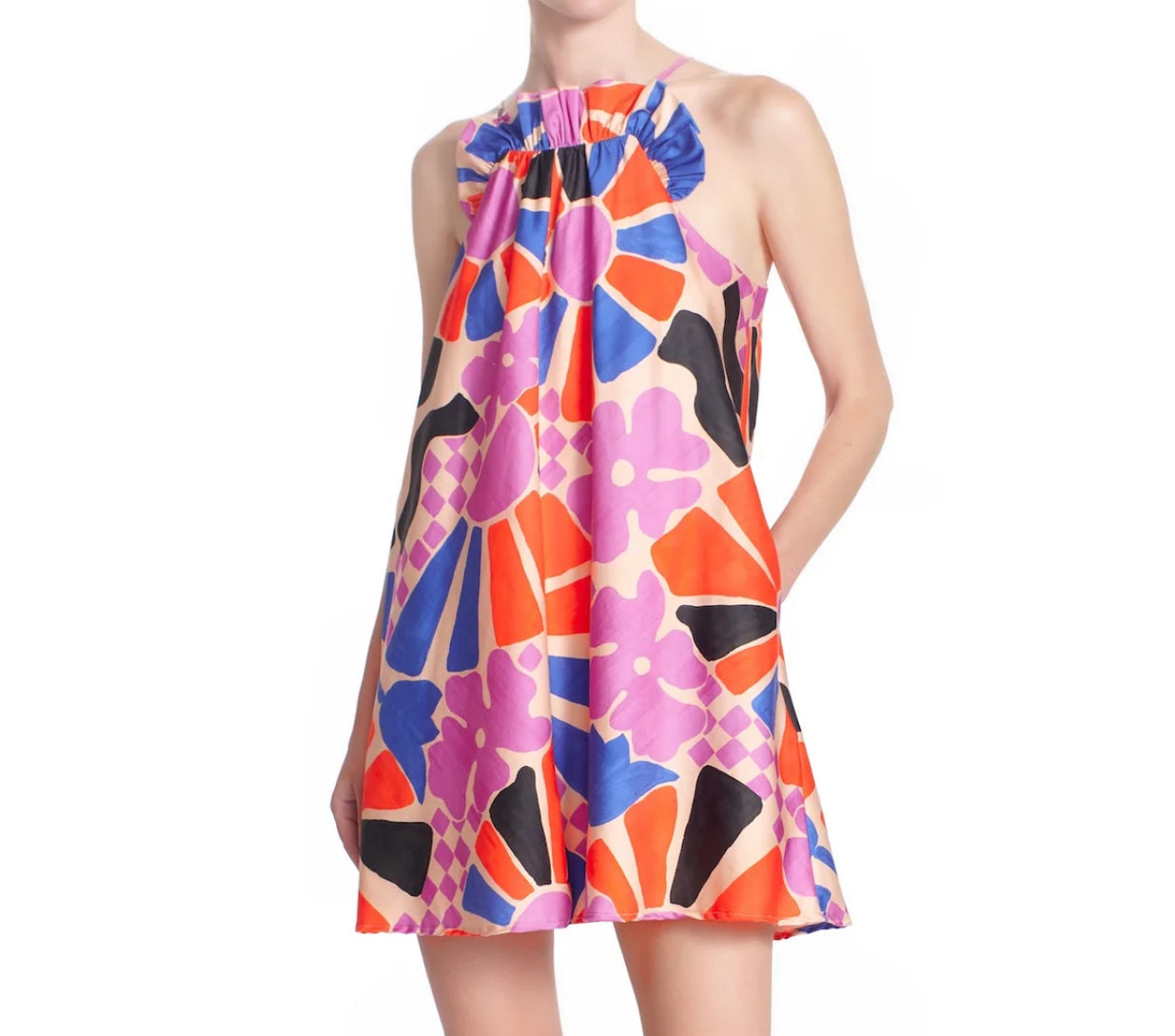 Harper Ruffle Neck Mini Dress in Multi
