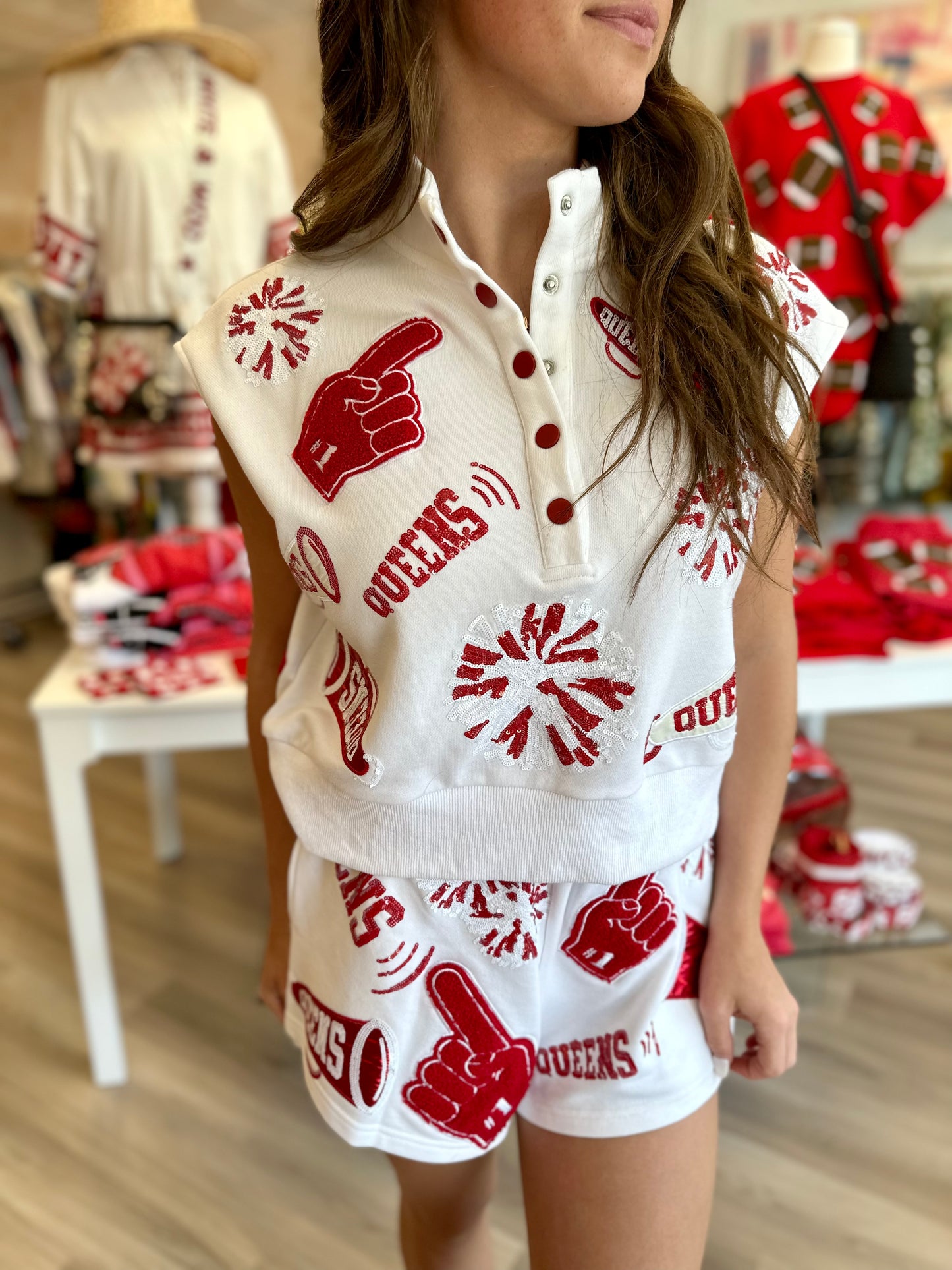 White and Crimson Cheers Shorts