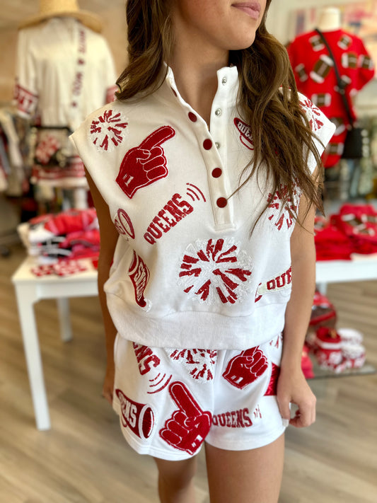 White and Crimson Cheers Shorts