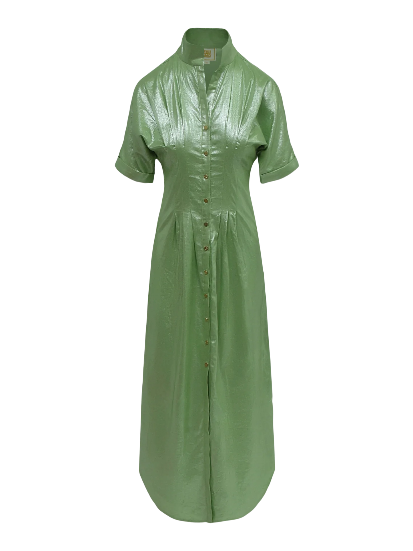 FINAL SALE Georgia Dress in Opal Green Metallic Linen