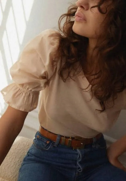 Bia Gathered Sleeve Tee in Frothy