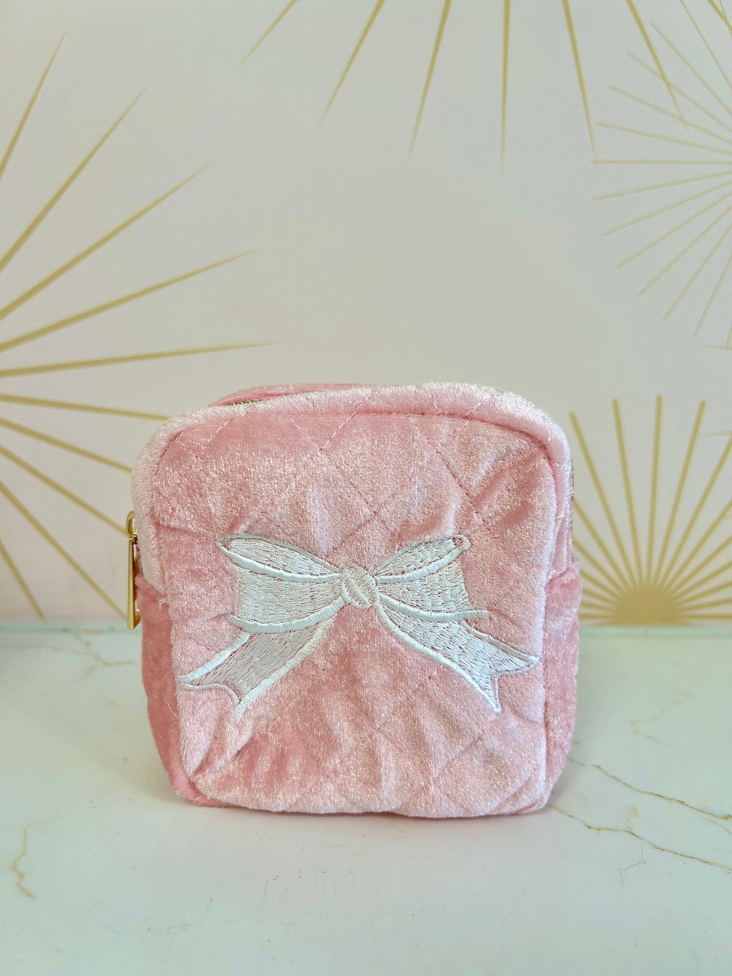 Mini Pink Velvet Makeup Bag