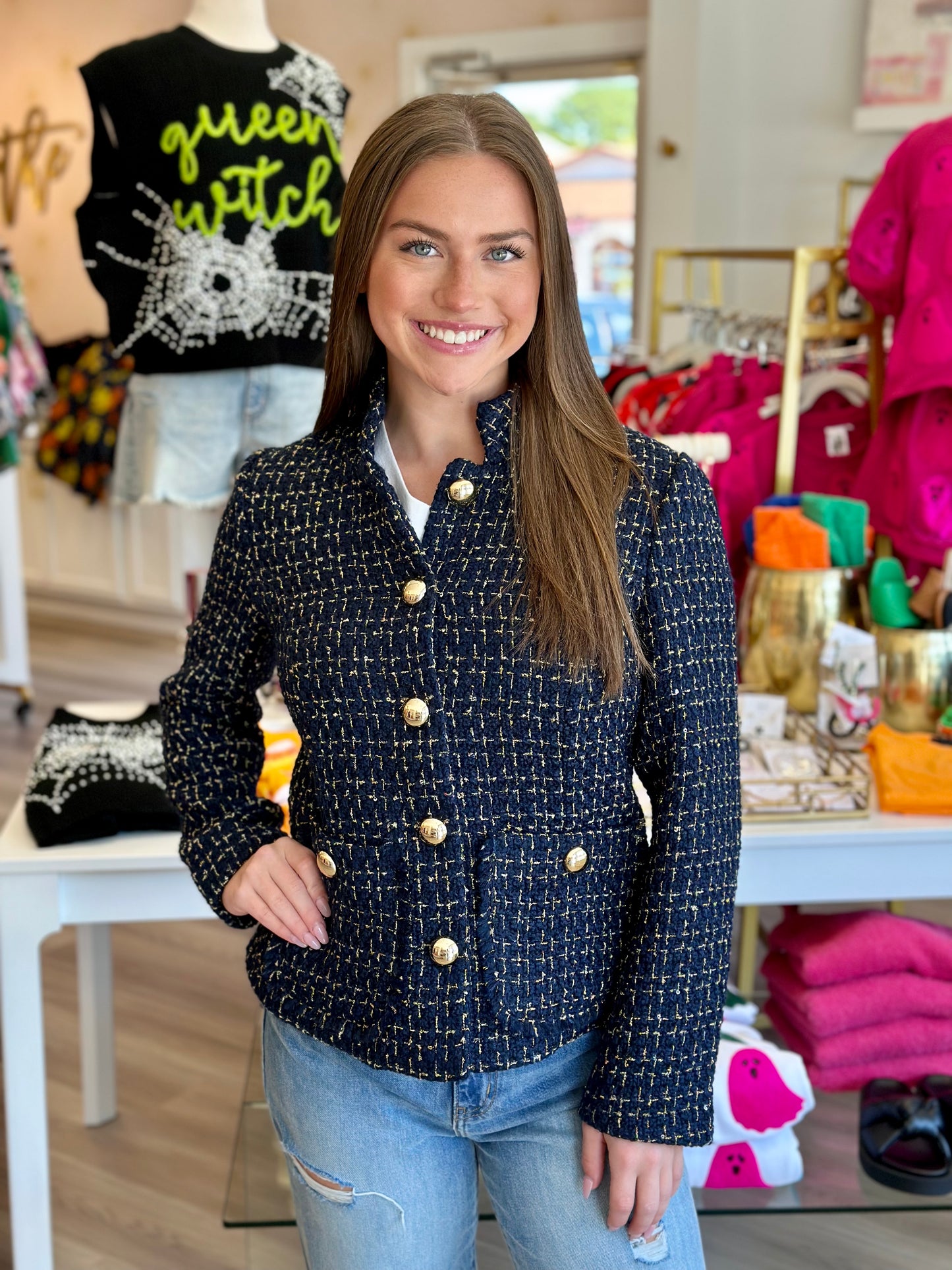 Tweed Blazer in Navy