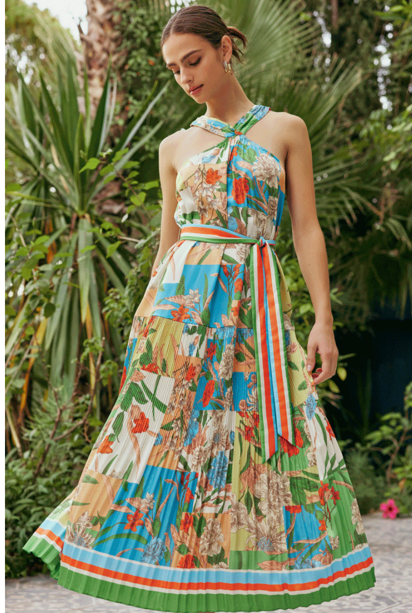 Border Print Floral Block Dress