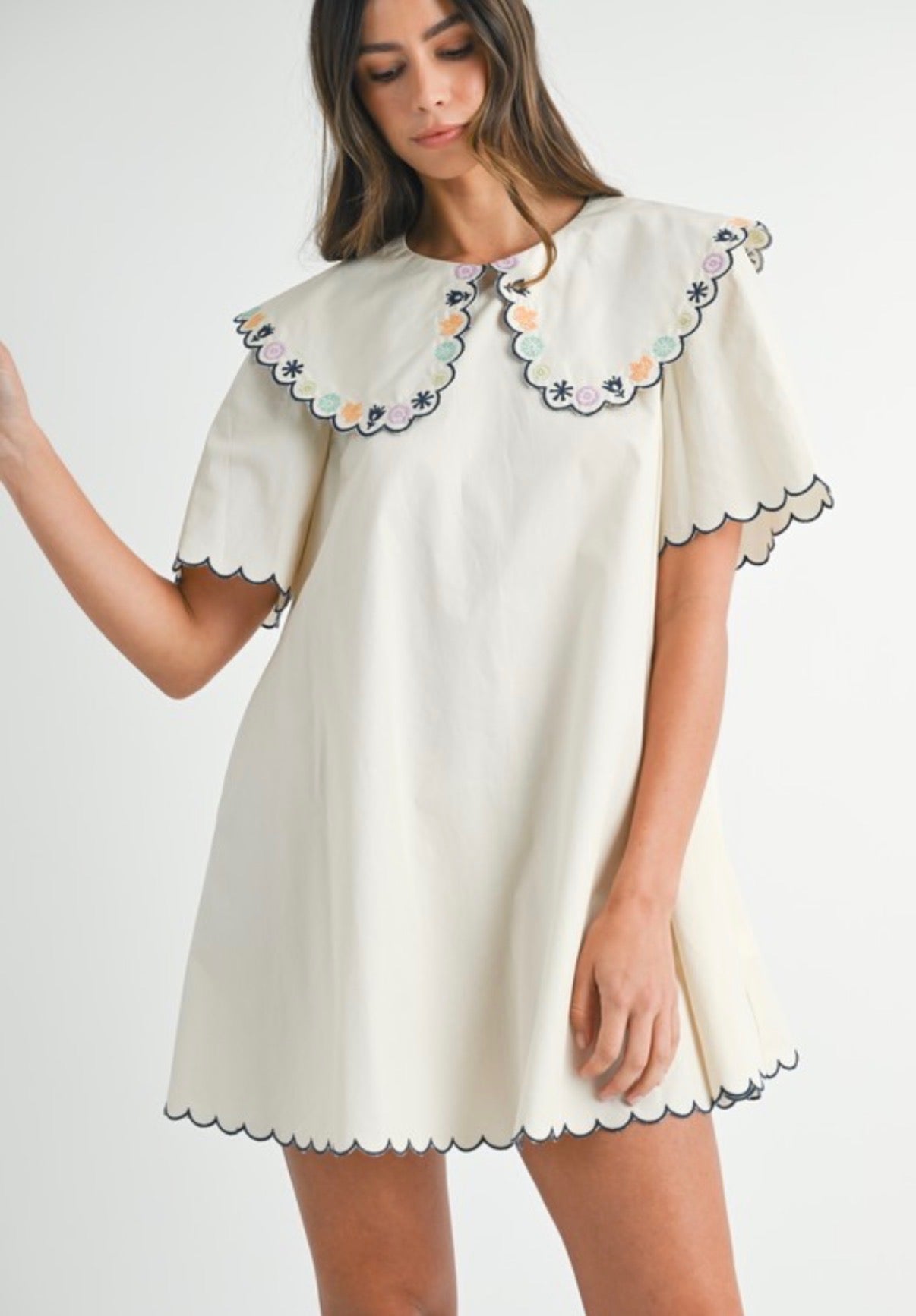 Ecru Peter Pan Collar Mini Dress