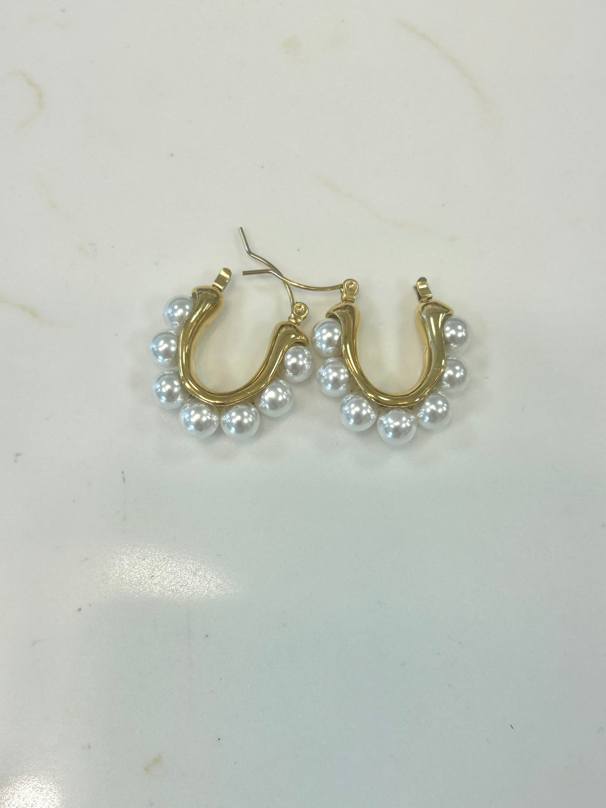 Gold Pearl Hoop Earrings