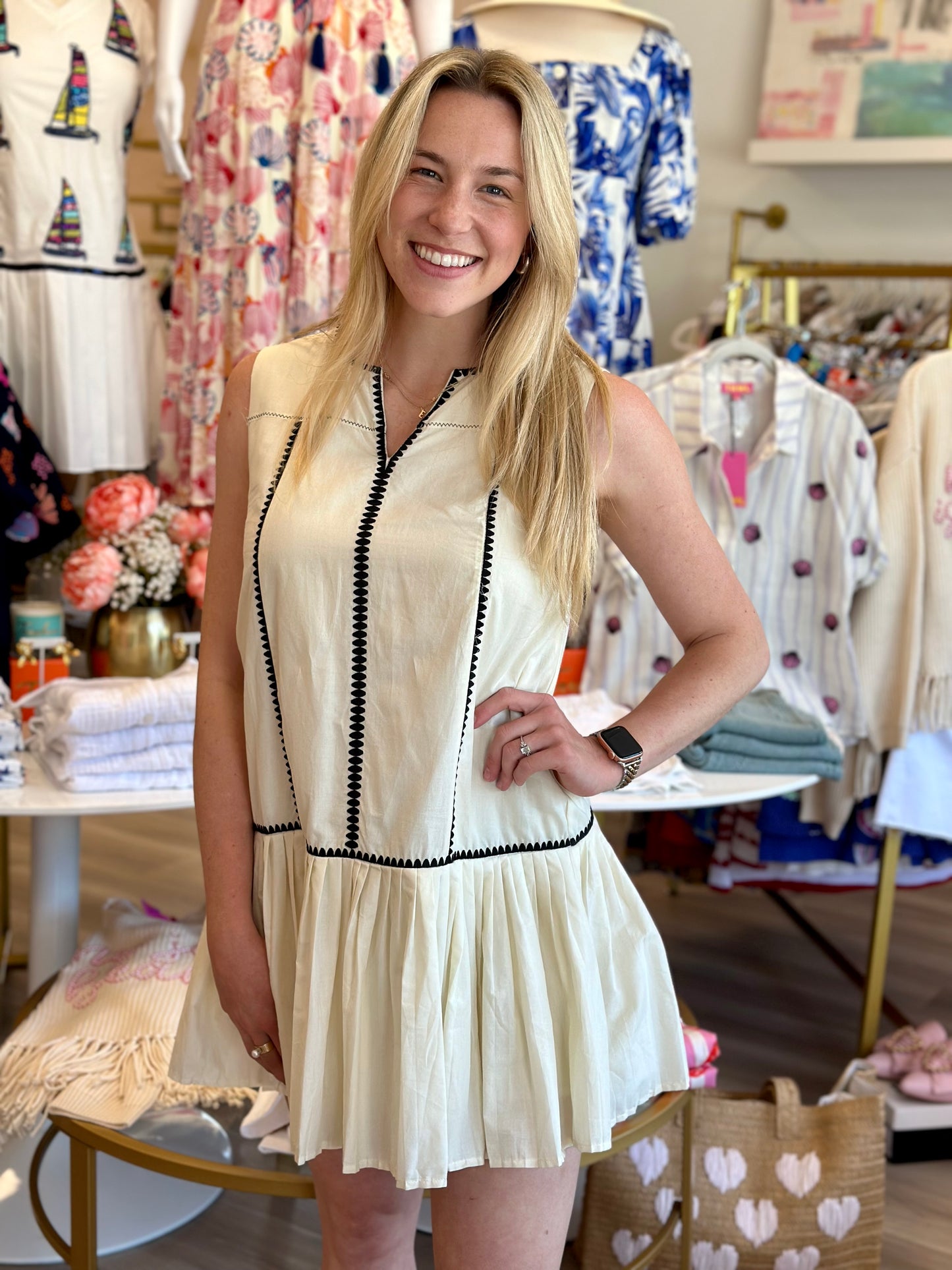 FINAL SALE- Stitch Detail Dress in Cream