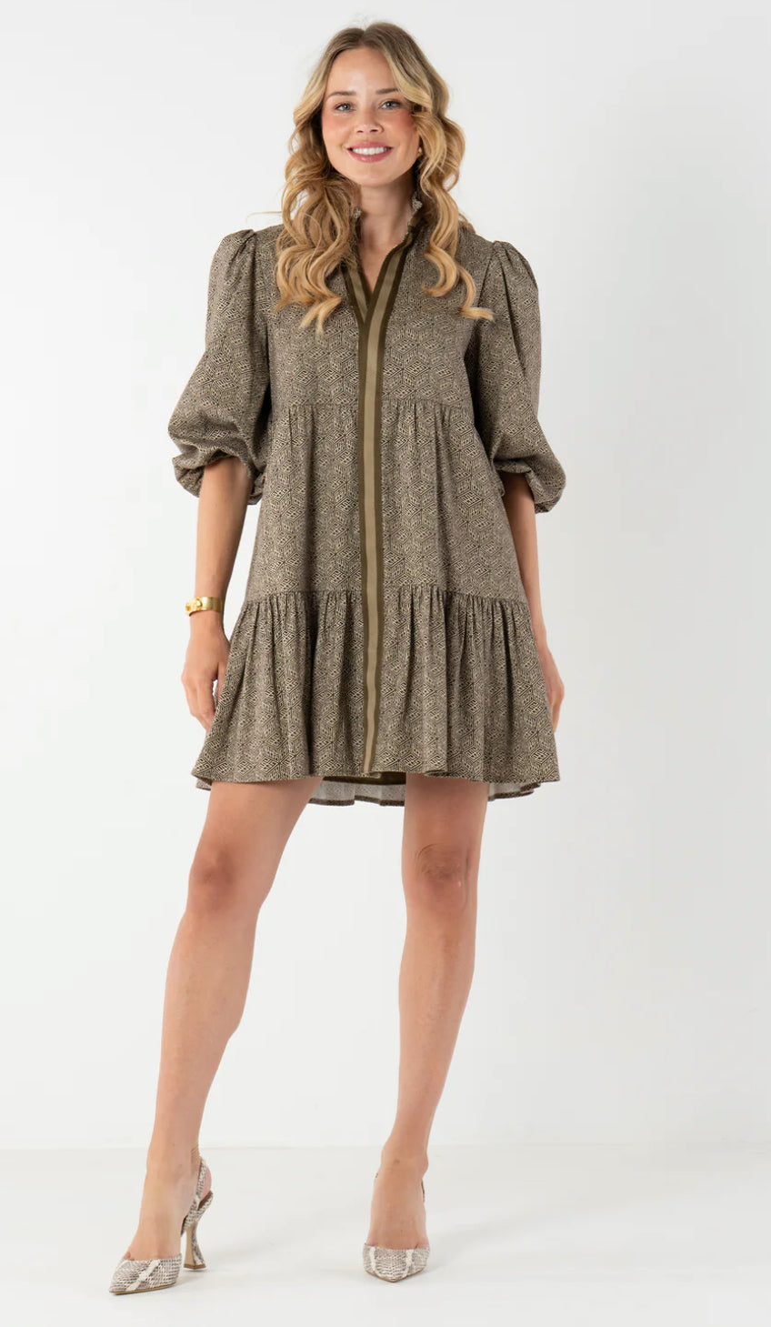 Sadie Dress in Green Tonal Monogram