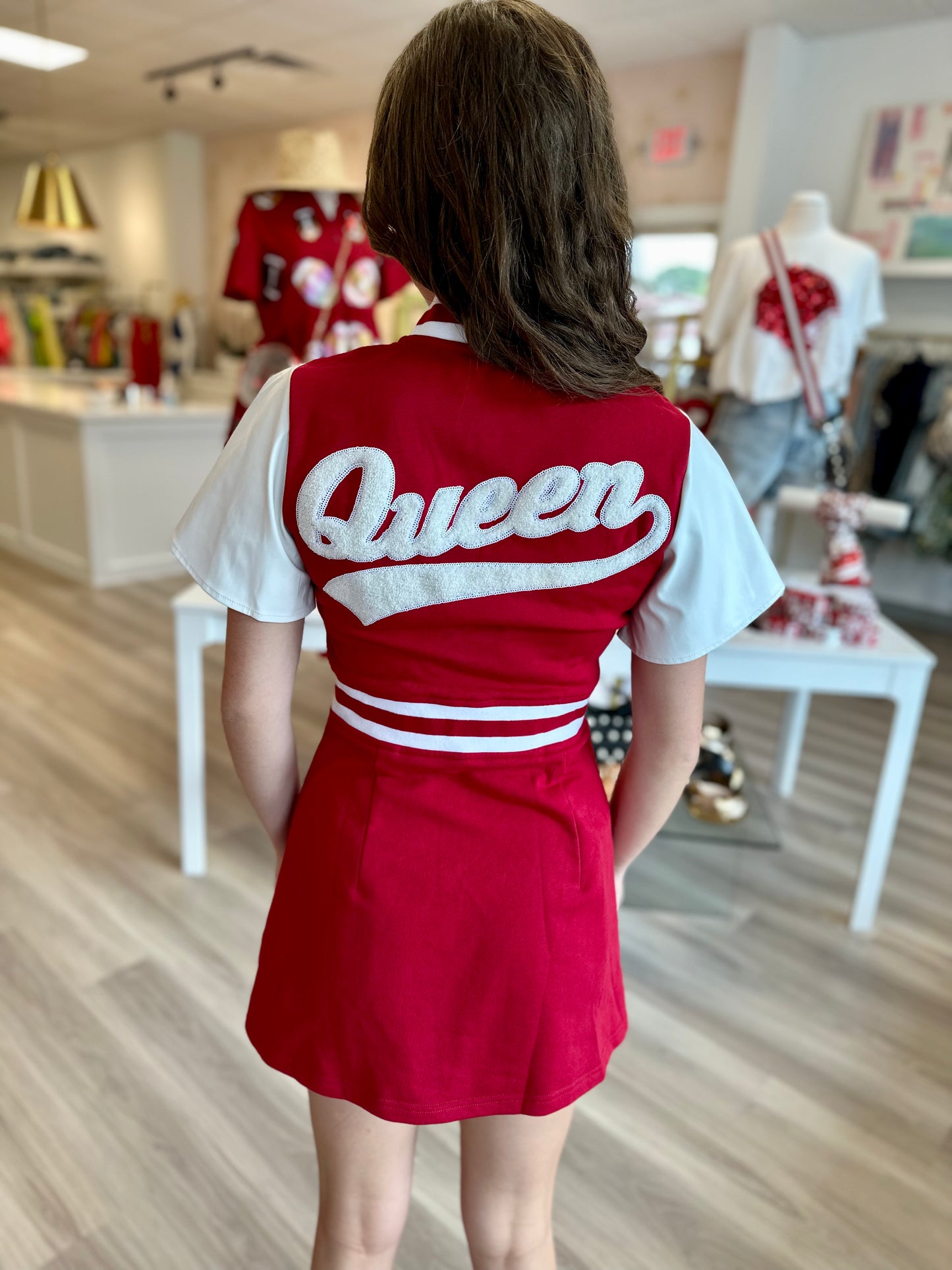 Red and White Letterman Dress