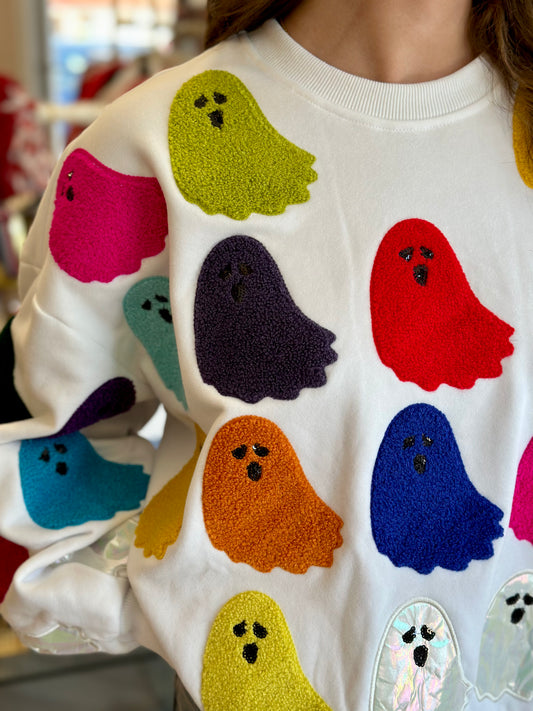 White Rainbow Fuzzy Ghost Sweatshirt