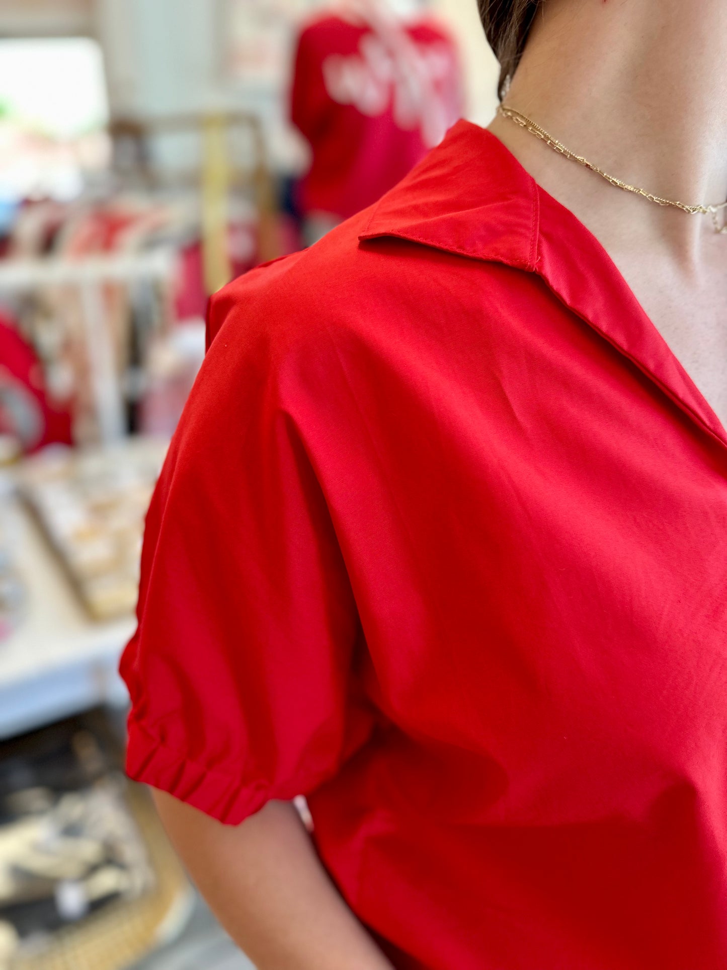 Betsy Collar Top in Red