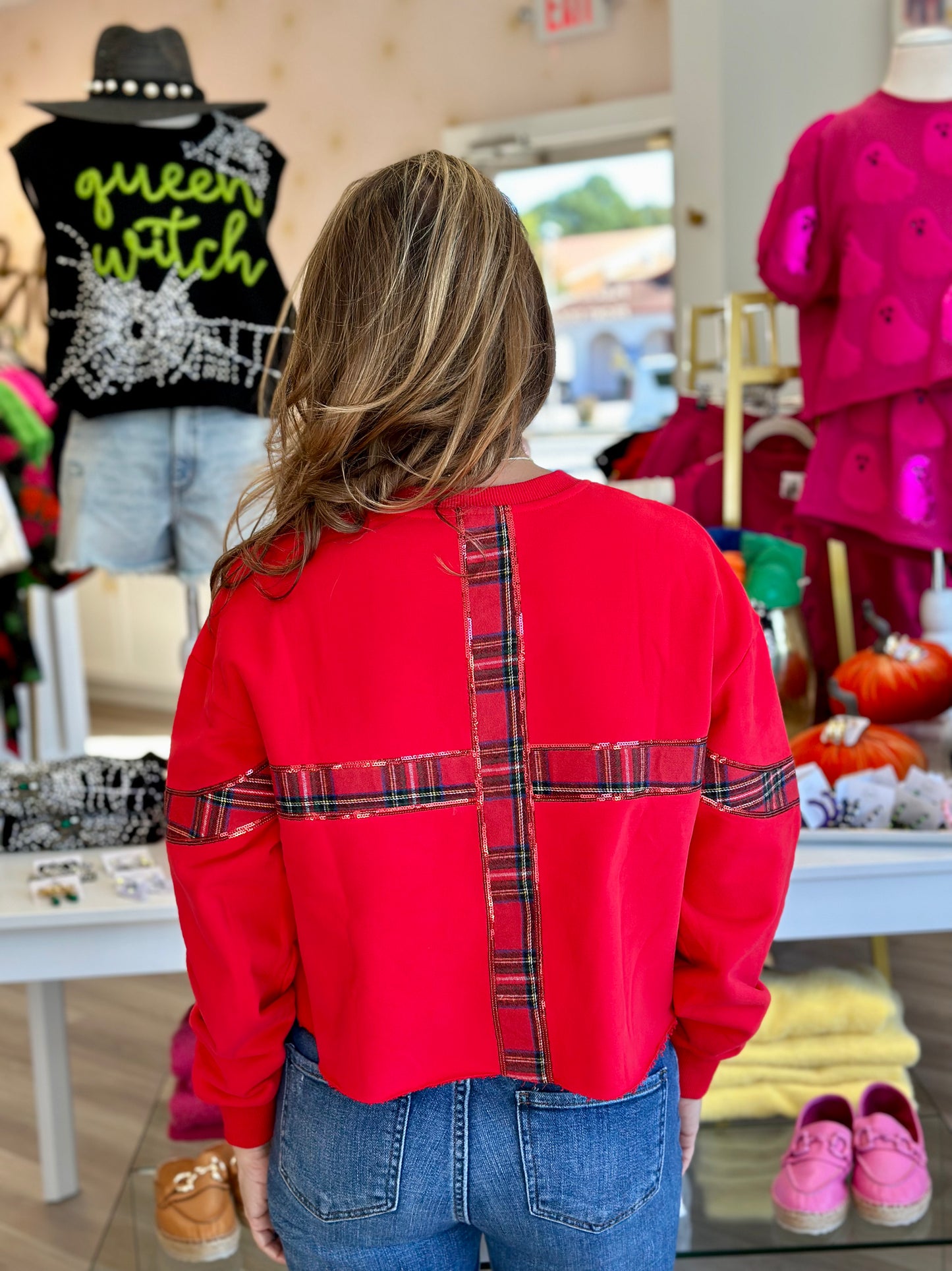 Red Plaid Bow Sweatshirt